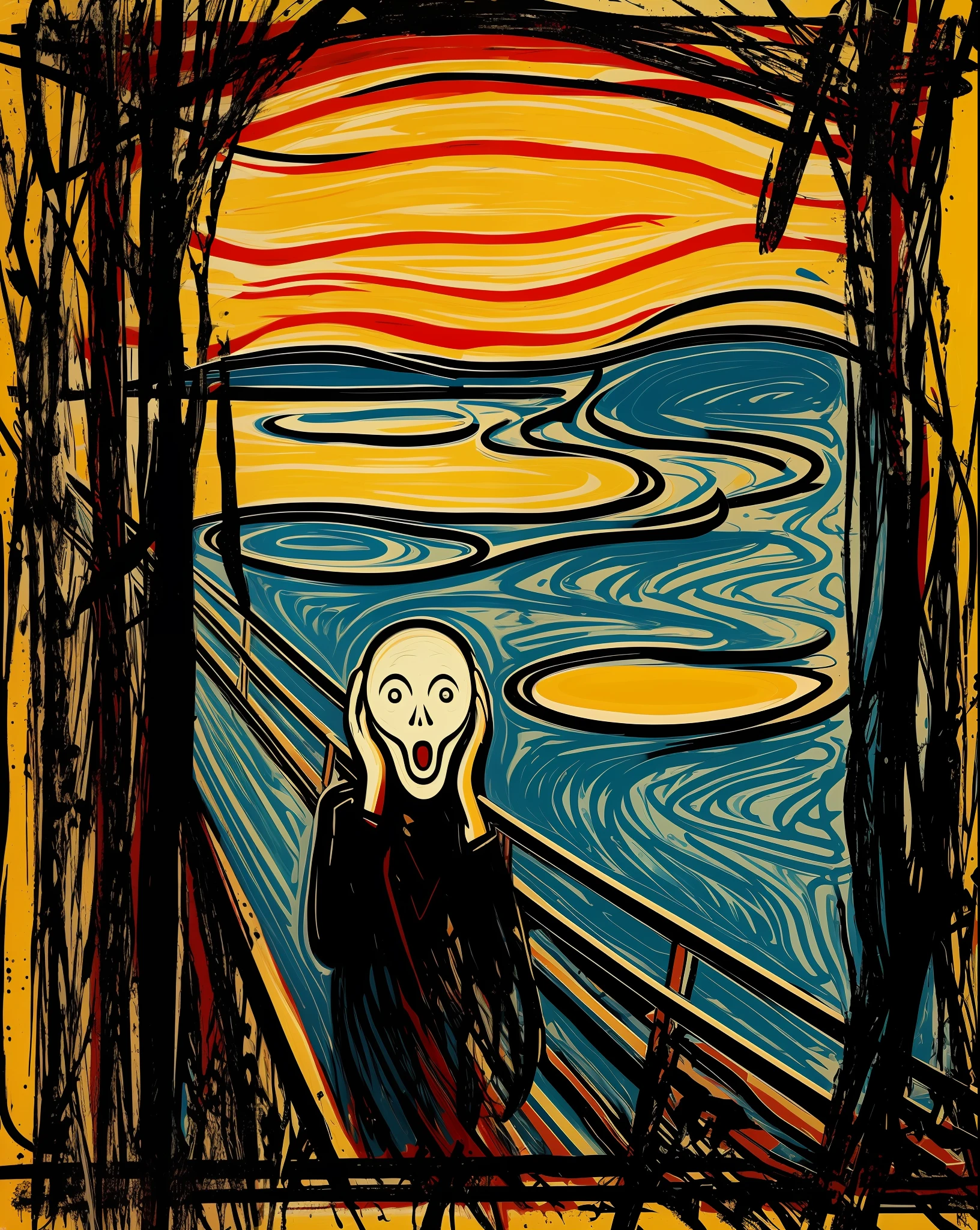 The Scream, in the style of Jackson Pollock