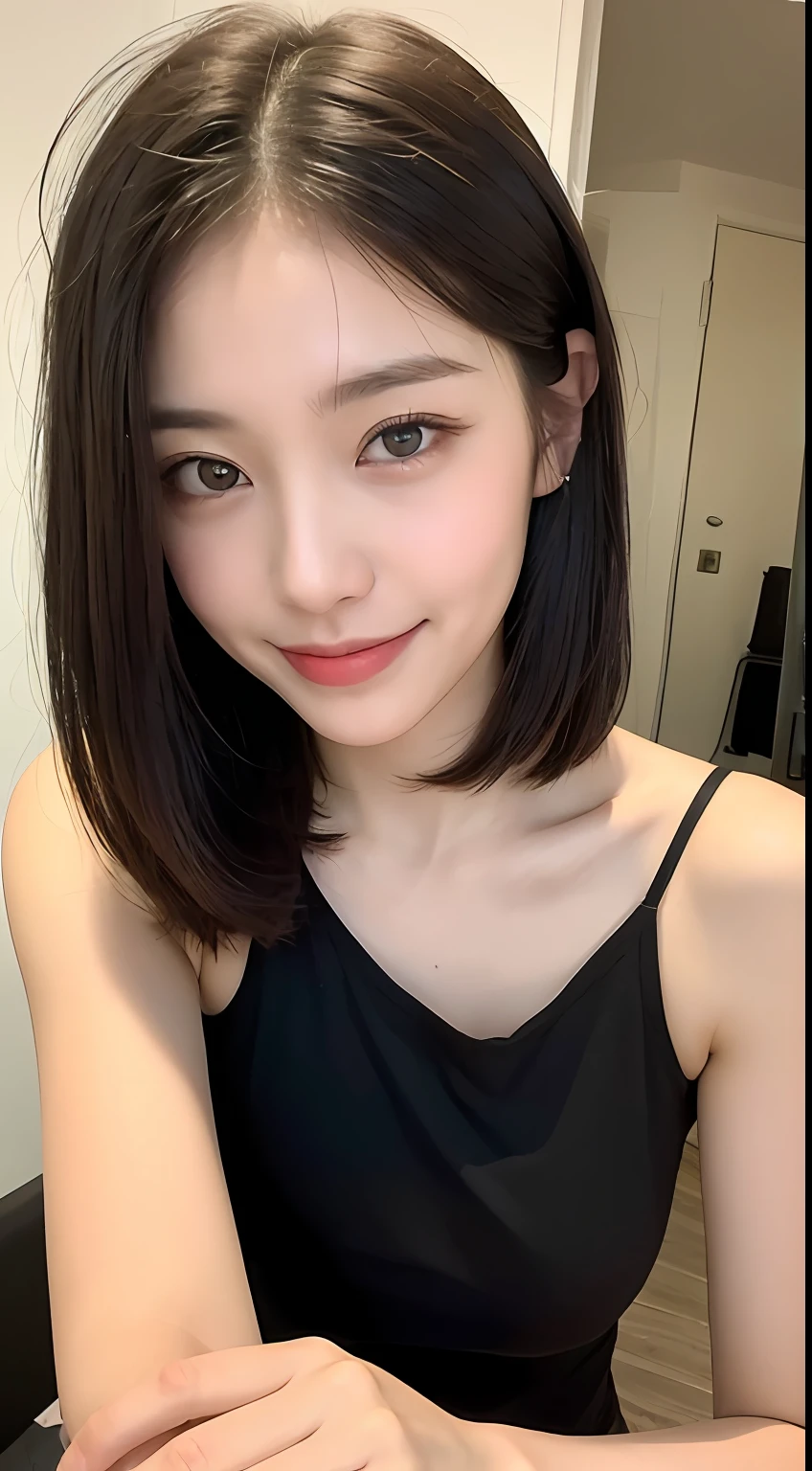((Best Quality, 8K, Masterpiece: 1.3)), 1 Girl, Slim Abs Beauty: 1.3, (Hairstyle Casual, Big: 1.2), Dress: 1.1, Super Slender Face, Delicate Eyes, Double Eyelids, Smile, Home, Raw Photo