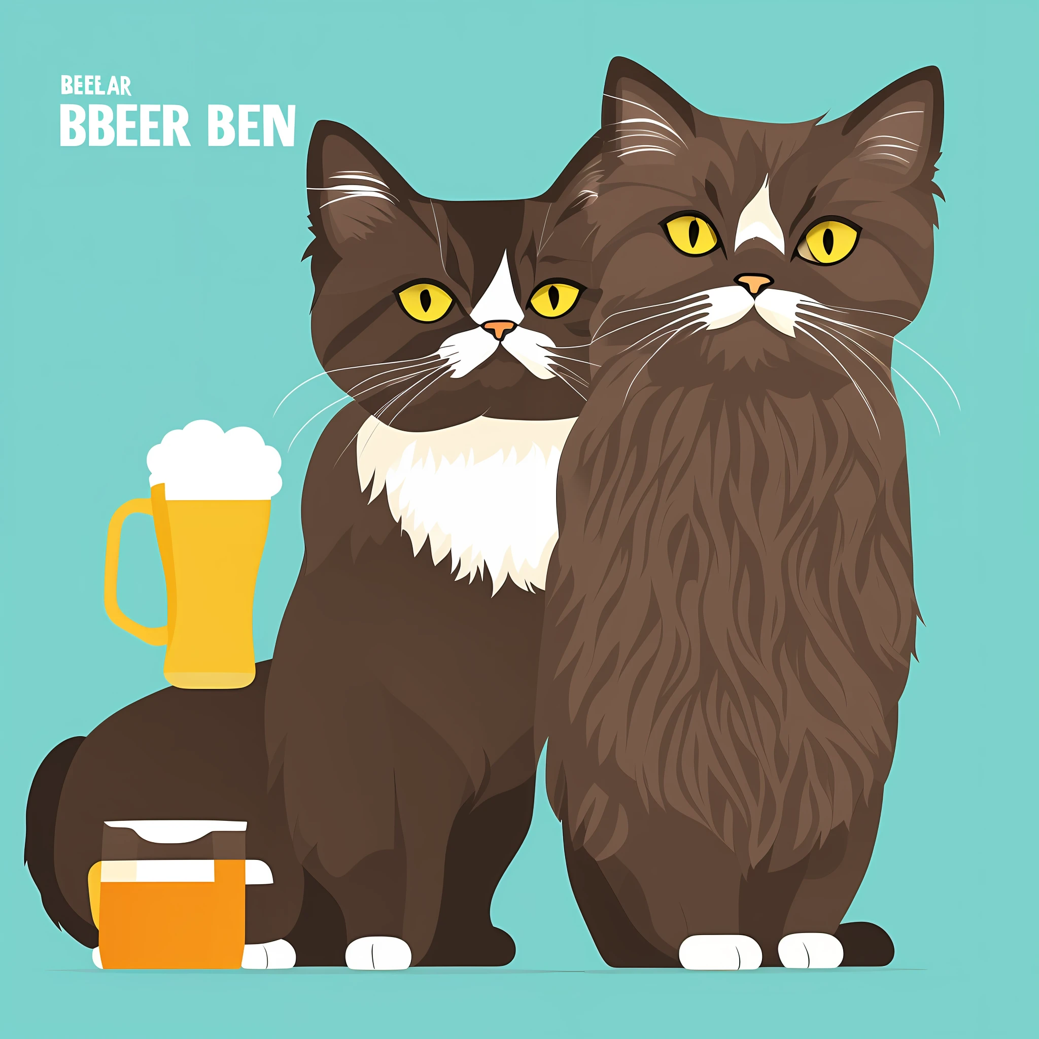 Illustration of a beer drinker fluffy Persian cat eyes mismatched in colourcat in a flat design --auto