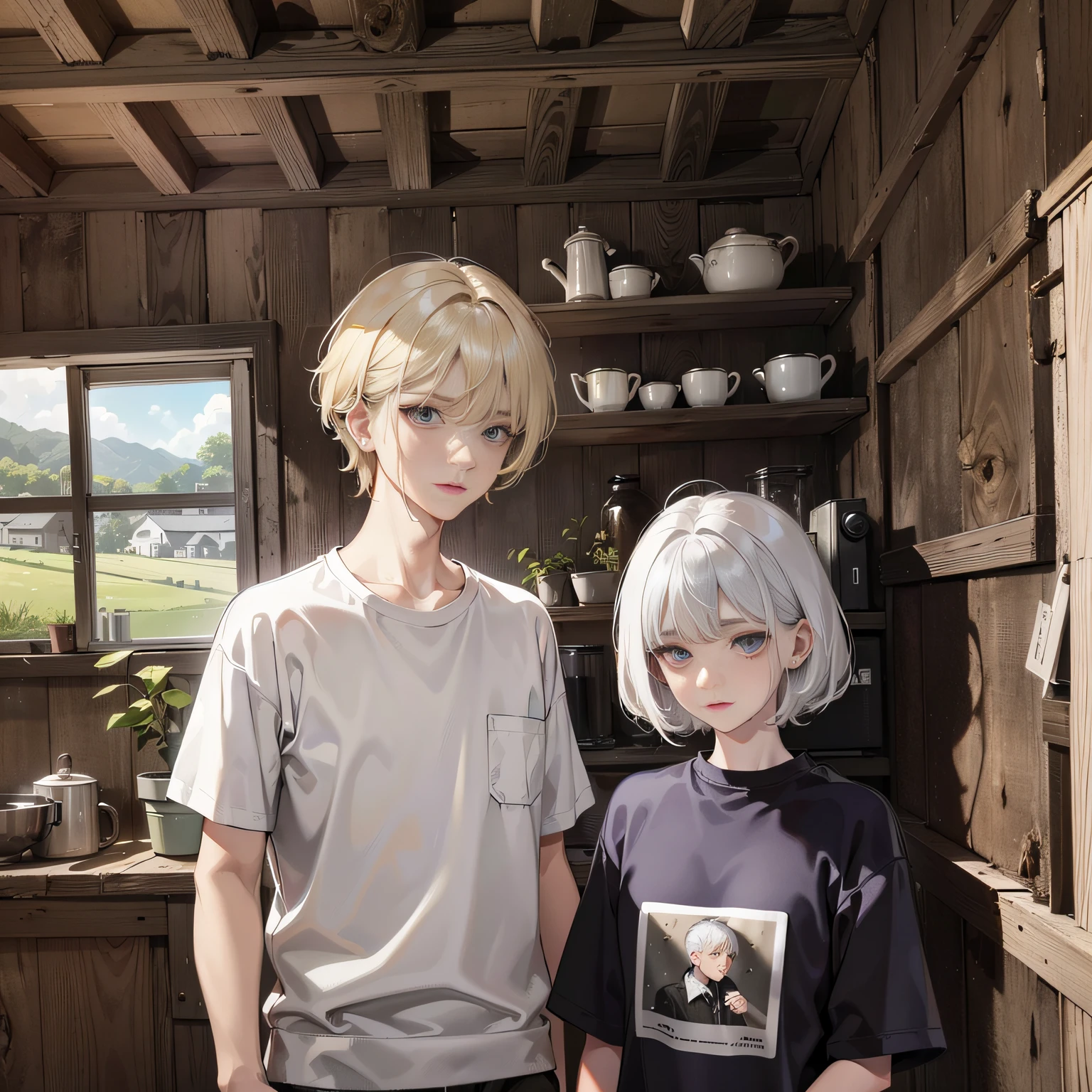 High-quality diagrams，A teenager，Tall guy，blonde short hair。Handsome，Standing with a schoolbag in one hand，The other hand crosses the waist，Semi-oblique