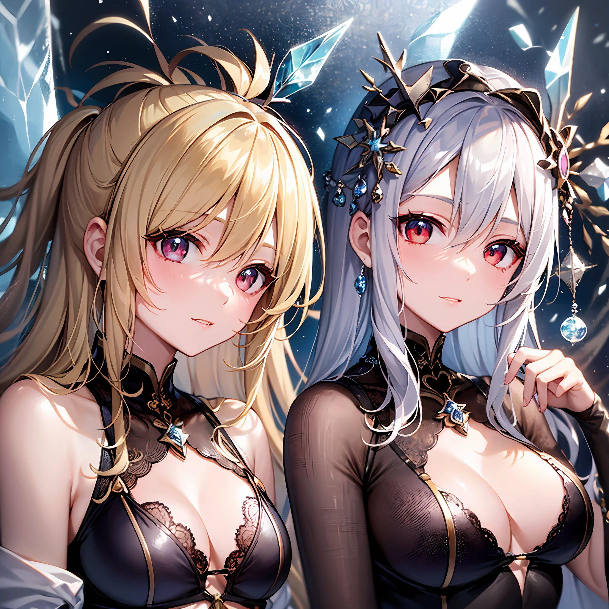 One beautiful blonde girl、red-eyed、doress、icicle、icy、Hail