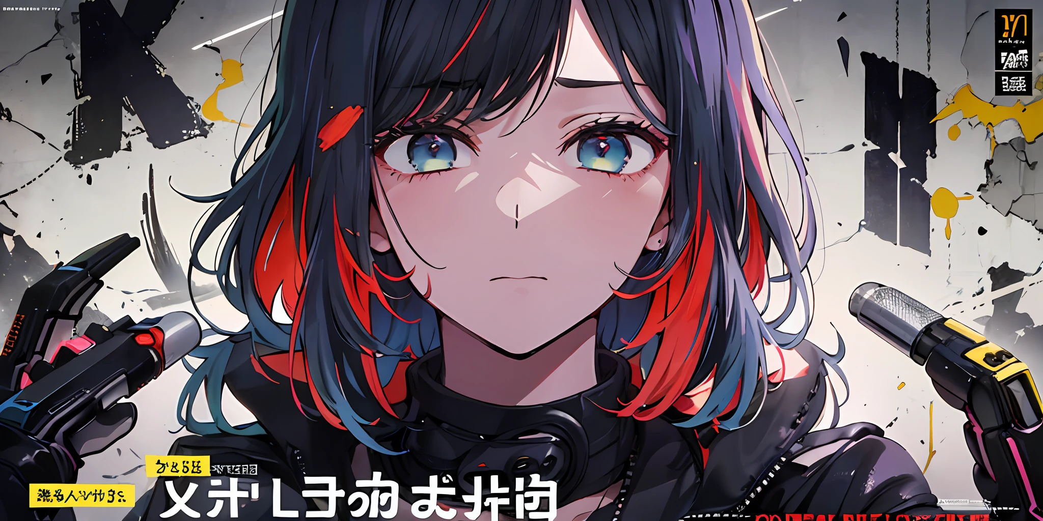 (((dramatic))), (((gritty))), (((intense)))) The movie poster features as the central character. She is shy in the center of the poster, wearing idol outfit, and a determined expression on her face. The background is dark and gritty, with a feeling of drunkenness. The text is bold and eye-catching, with catchy slogans that add to the overall drama and excitement. The color palette is dominated by dark colors, dotted with bright colors, giving the poster a dynamic and visual impact, tachi-e (magazine:1.3), (cover-style:1.3), fashionable, vibrant, outfit, posing, front, colorful, dynamic, background, element, confident, expressive, holding, statement, attachment, majestic, coiled, around, touch, scene, text, cover, bold, eye-catching, title, fashion, font, catchy, title, bigger, eye-catching, modern, trendy, focused, stylish, 1 girl