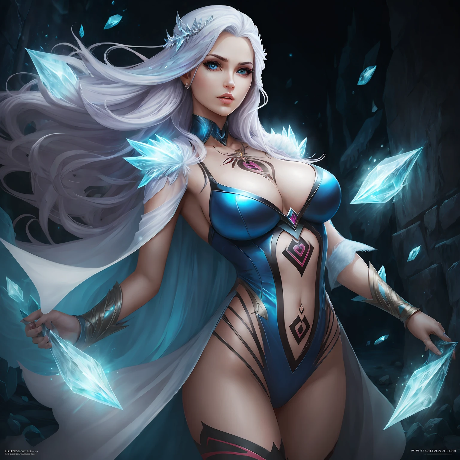 super powers, ice queen,ice powers,the girl with super powers,tatto,beautiful girls, fantasy world, big breasts, revealing clothing --auto
