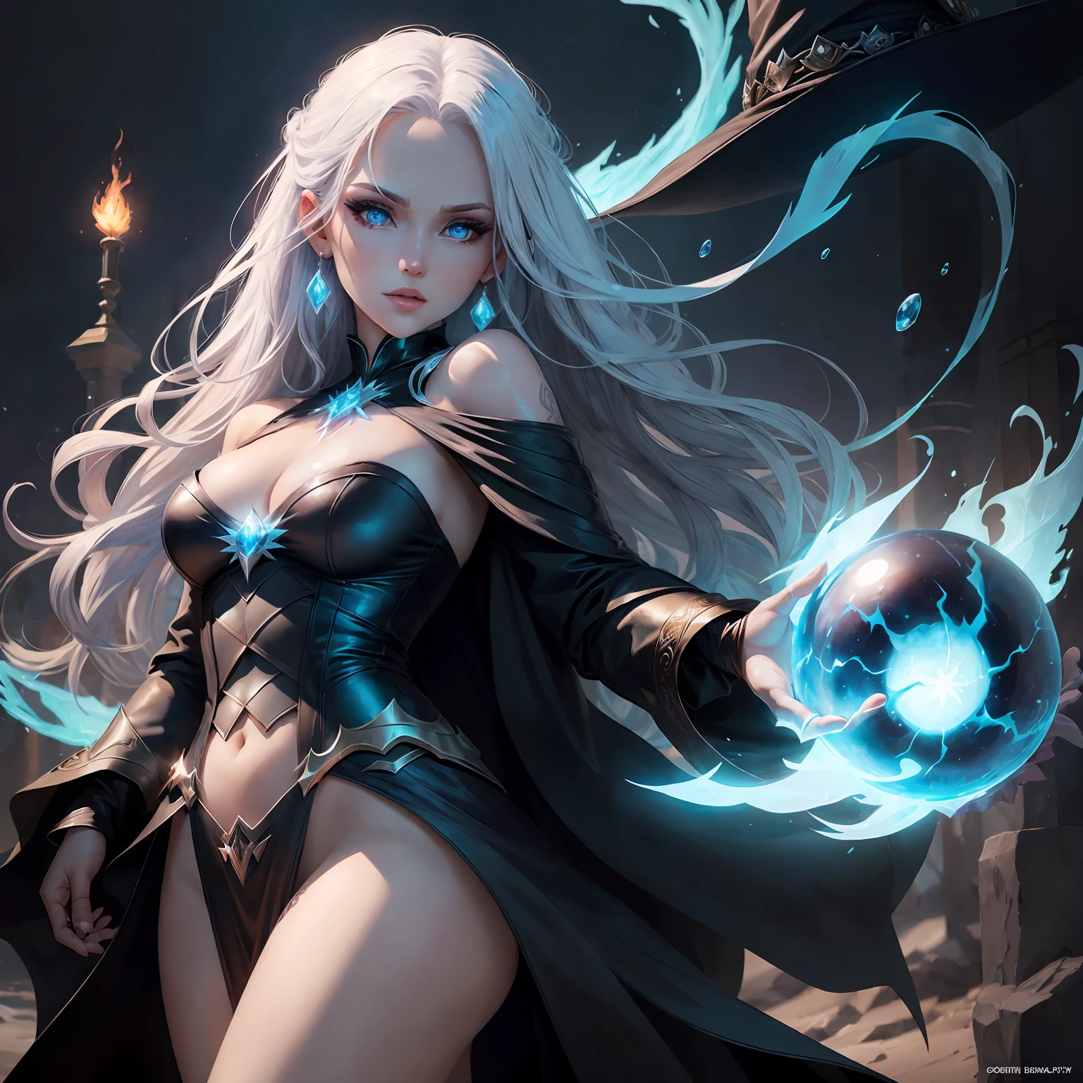 super powers, ice queen,ice powers,the girl with super powers,tatto,beautiful girls, fantasy world, big breasts, revealing clothing --auto