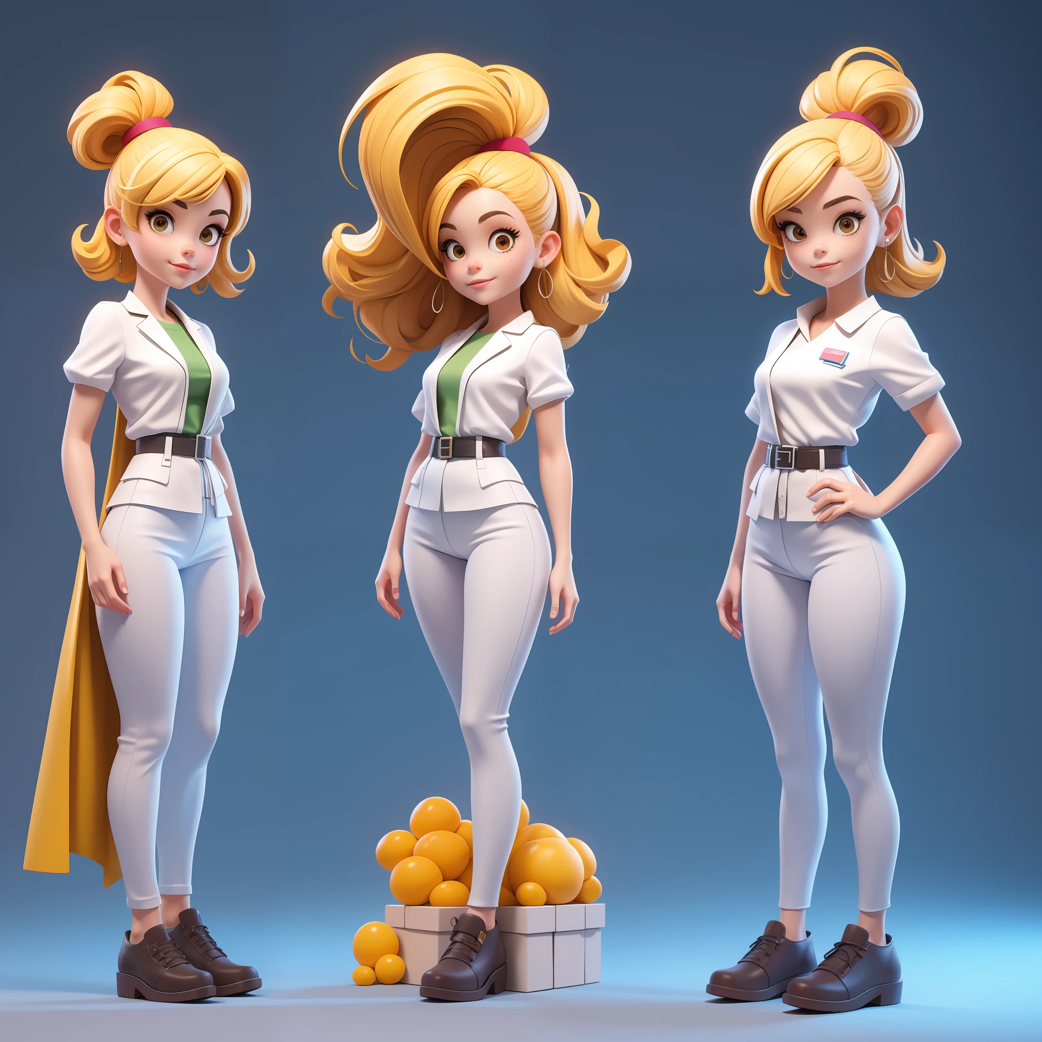 (obra-prima, melhor qualidade: 1.5), personagem 3D, 1 menina, (corpo inteiro: 1.2), fundo branco,  cabelo da cor loira,