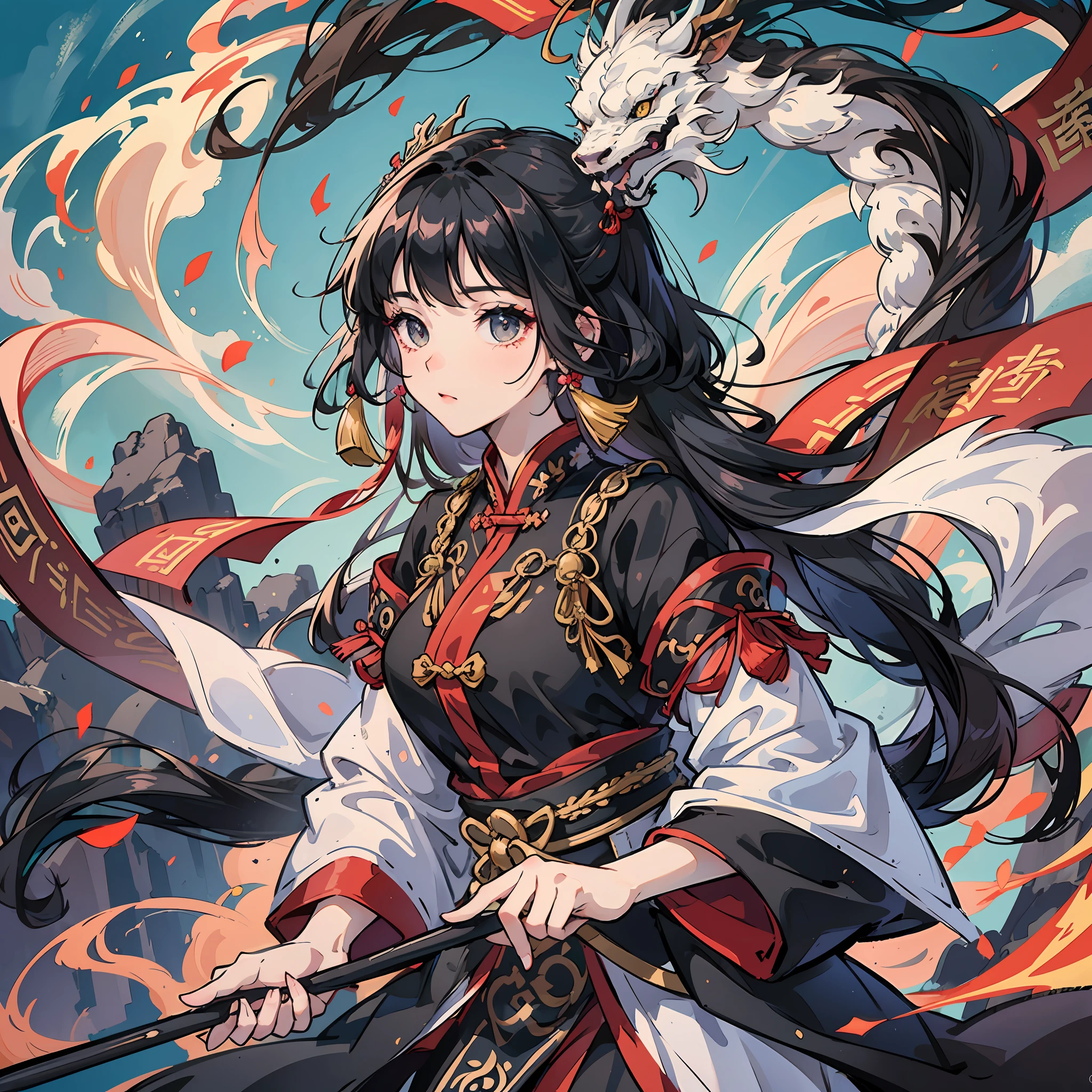 Long hair with a shawl,black har,straight haired,dishiveredhair,Teenage Asian girl in Hanfu,Expressionlessly,Frigidity,A masterpiece of 8K high quality graphics。 --auto