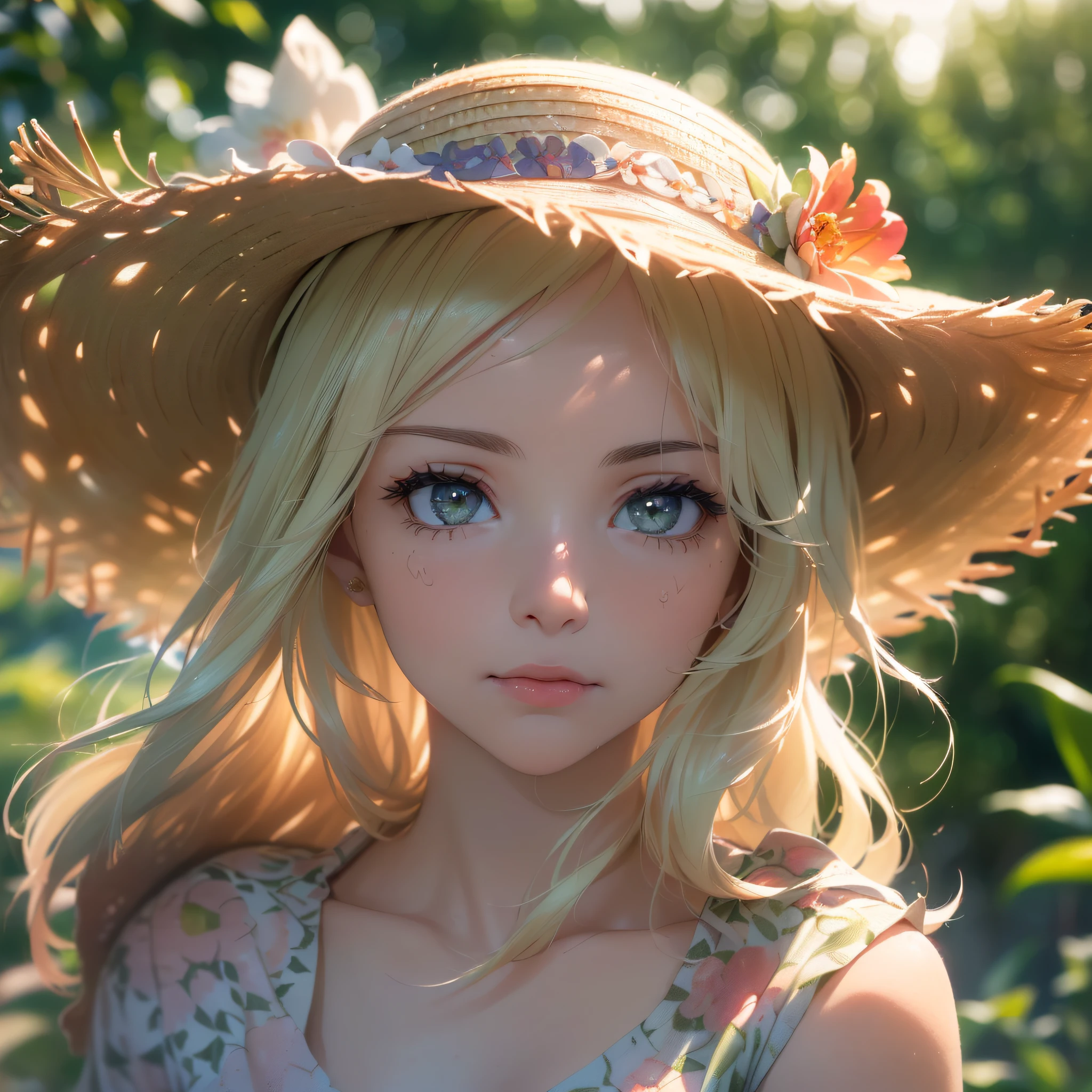 (extreme close up:1.5), (face focus:2),(Style of ???? ???:1.5),
((side face:2)),(1girl surrounded by soft_light:1.5), (backlighting:1.8), (lighting),(flowing fabric:1.3), ((Floral_summer_dress:1.5),(Straw_hat:1.3)),
(masterpiece), realistic, HDR, highly detailed, 8k, raw photo,
ambient occlusion, natural, harmonious composition, warm tones, fine art photography,