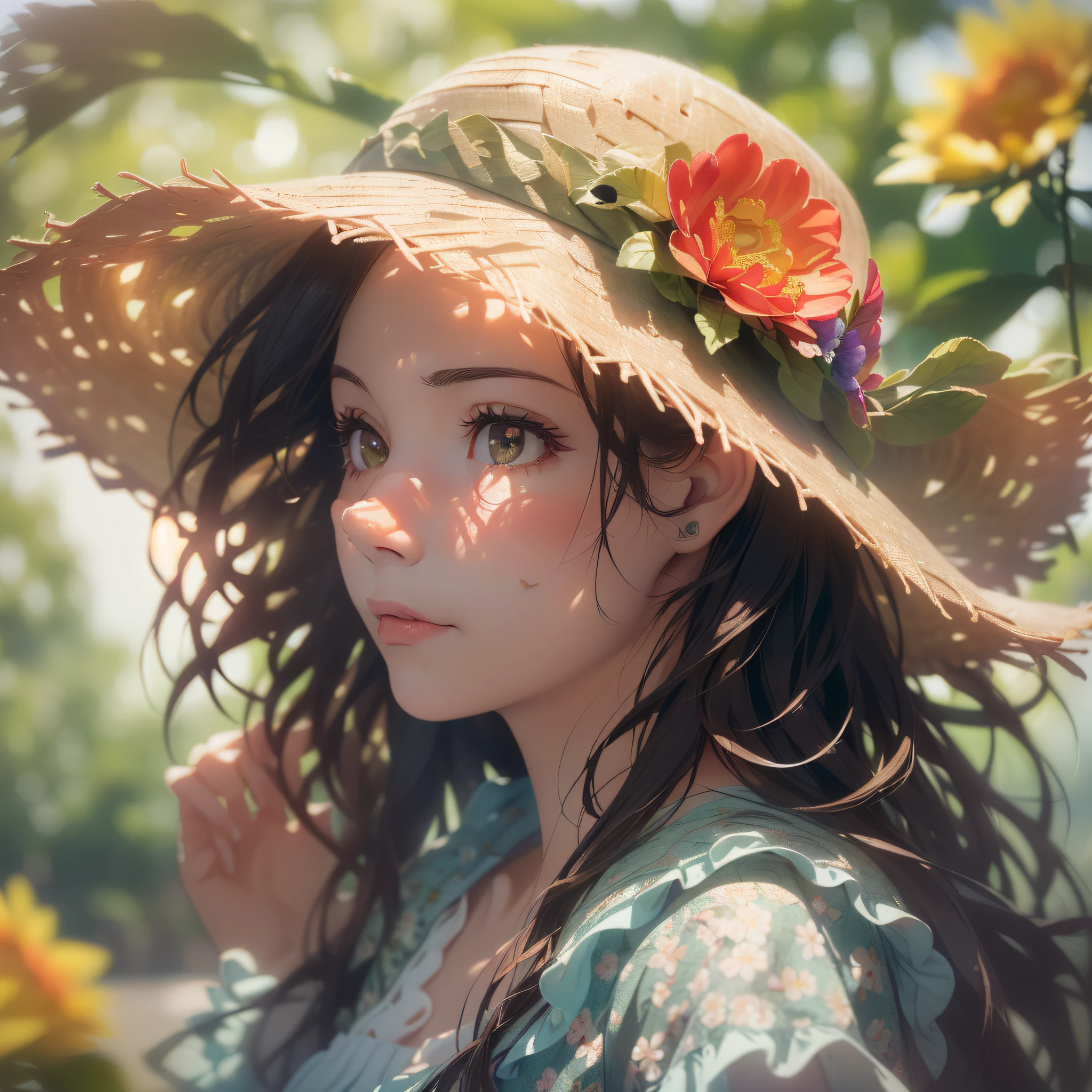 (extreme close up:1.5), (face focus:2),(Style of ???? ???:1.5),
((side face:2)),(1girl surrounded by soft_light:1.5), (backlighting:1.8), (lighting),(flowing fabric:1.3), ((Floral_summer_dress:1.5),(Straw_hat:1.3)),
(masterpiece), realistic, HDR, highly detailed, 8k, raw photo,
ambient occlusion, natural, harmonious composition, warm tones, fine art photography,
