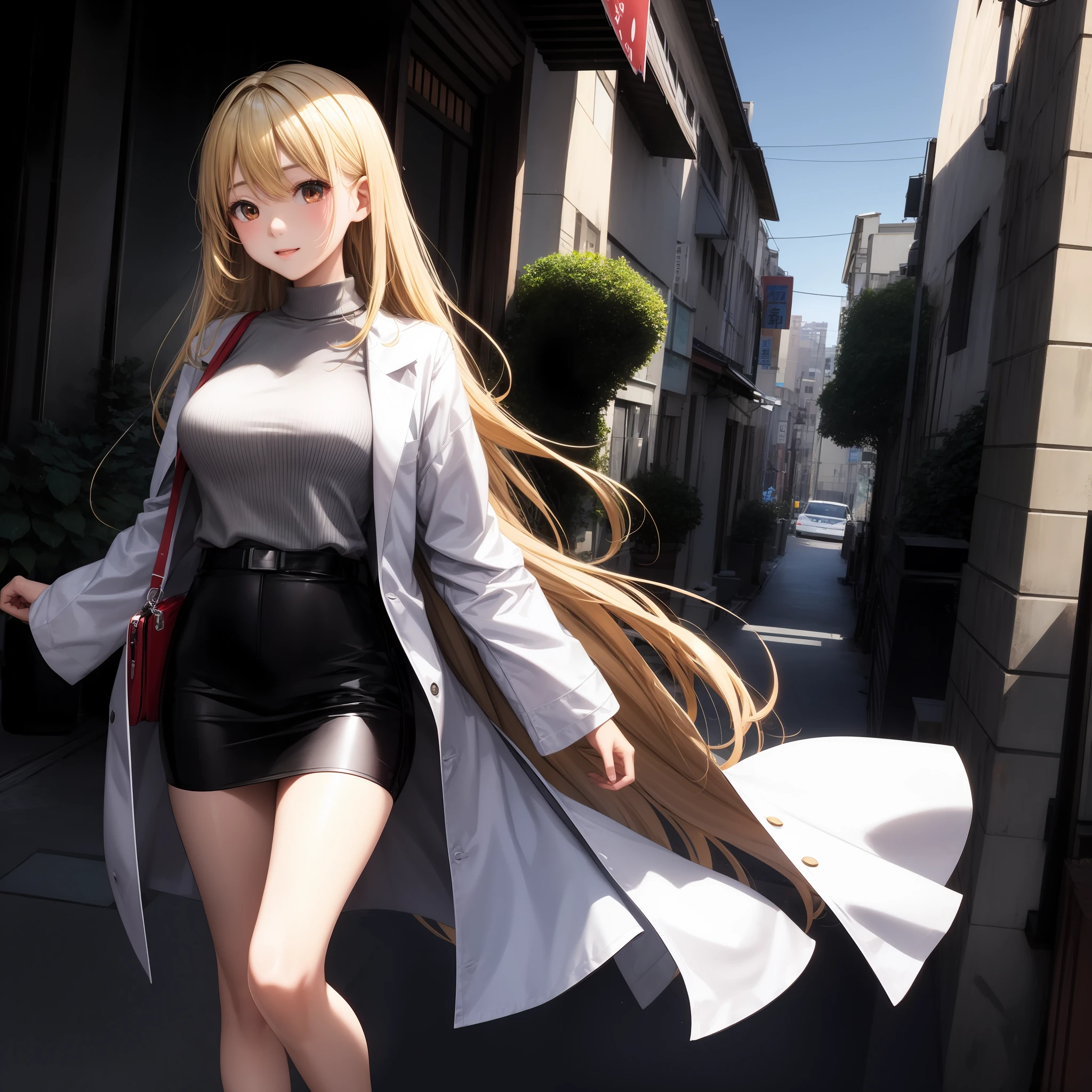Beautiful blonde girl、red-eyed、soio、white coats、Department of Science
