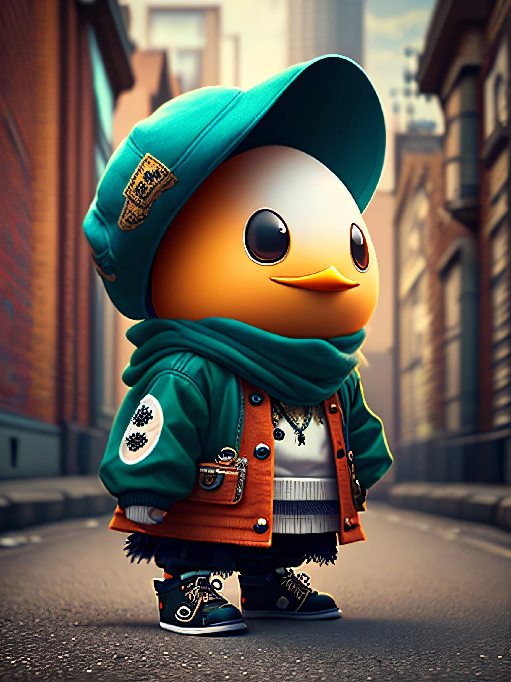 image of cute egg character with hat and scarf, art season trend, dressed in punk clothes, hyper realistic detailed rendering, british gang member, urban style, intimidating pose, planet of eggs, fashion clothes, urban samurai, egg shape, west slavic traits, 8 1 5