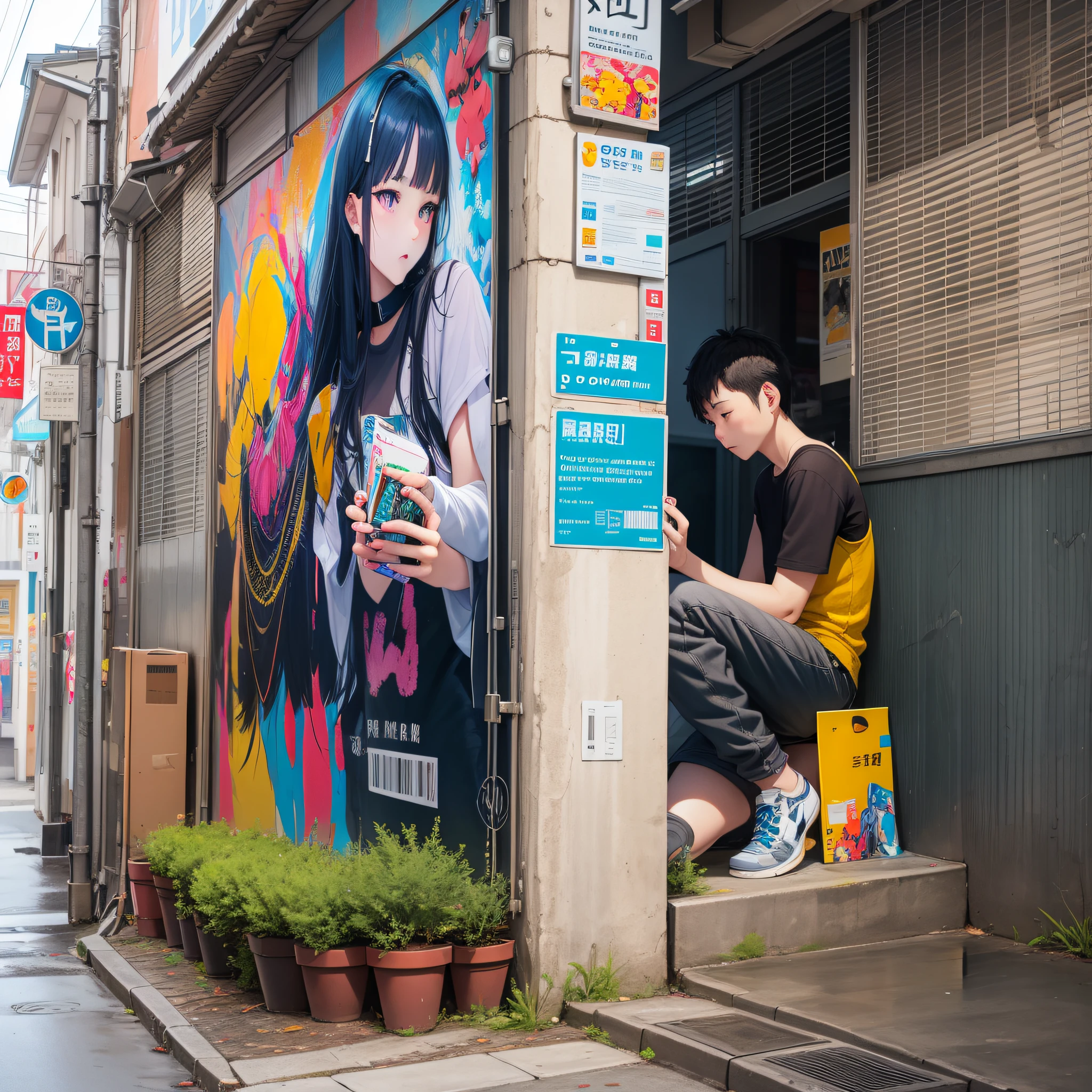 「Street artists decorate the walls with art、Create an image that you are transforming。Highlight the diversity and creativity present in street culture。」