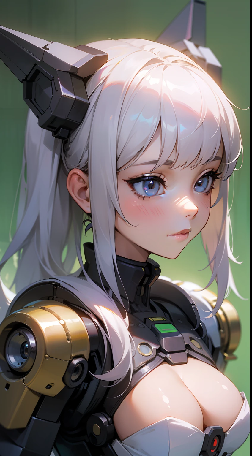 ((Master masterpiece)), ((Top image quality)), illutst, The girls1Guys, Hair color, Bangs, Hairstyle Fax,Cat's ears、 Portrait from the waist up, Slender、constricted hips、((large udder))、Maiden、Star Trek、Star Trek's Borg Queen、have a bouquet、Bouquet of metallic flowers with a big smile、Metallic clothing、Clothes with machines、Prosthetic limb with exposed shaft、steam-punk、ponie tail、Machine-made hair ornament、Highly detailed beautiful ceramic silhouette female robot face、The robot、Robot Parts、150 mm complex 3D rendering、beautiful studio soft light、lim light、vivid detail、luxuriouscyberpunk、Ren Hao、surreal、anatomi、face muscles、Cable wire、microchips、Elegant and beautiful background、octane renderings、HR Giger Style、8k、beste-Quality、A masterpice、illutst、an extremely delicate and eautiful、Heavily detailed、CG、unity、 wall paper , (fidelity, fidelity: 1.37), astonishing, finely detail, A masterpice, beste-Quality, Official Art, Highly detailed CG Unity 8k wallpapers, absurdist, incrediblyabsurdres, The robot, silver helmet, Whole human body