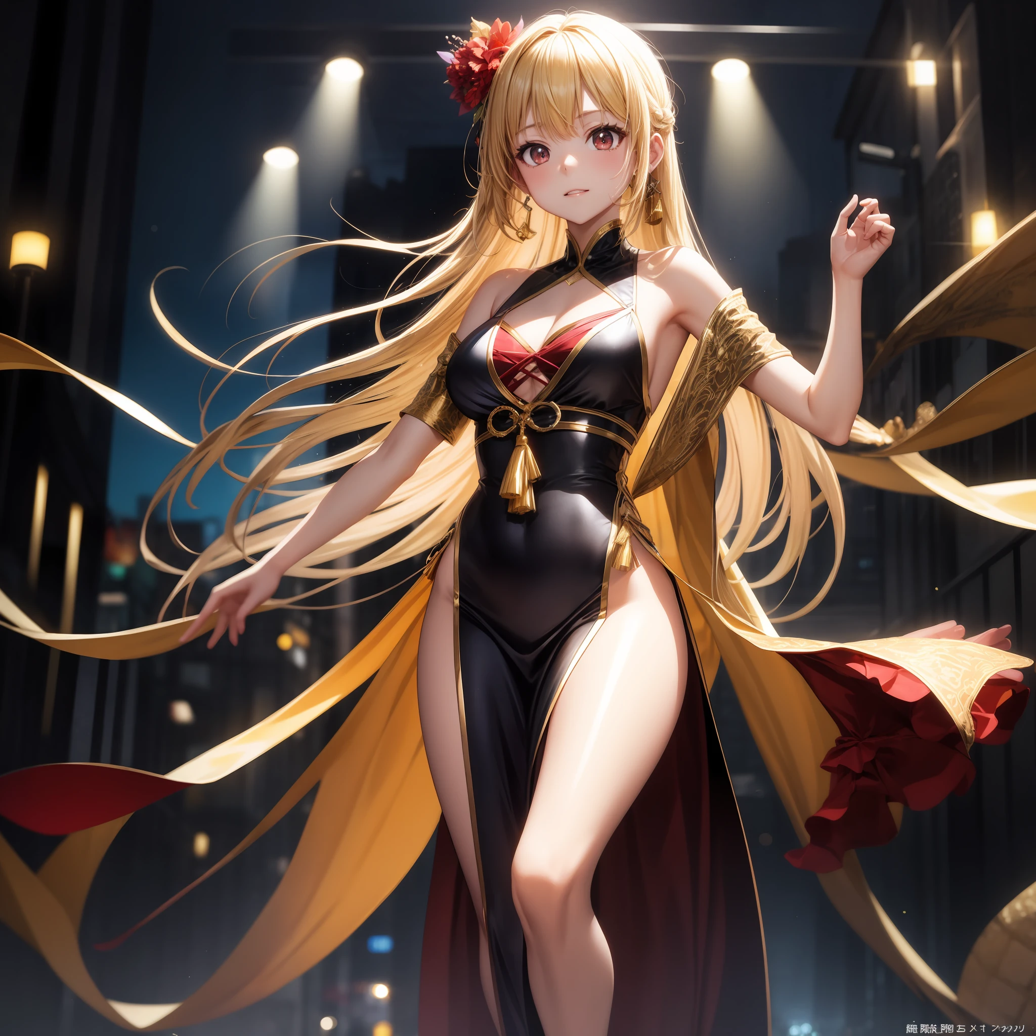アニメ、One beautiful blonde girl、red-eyed、Dance costumes
