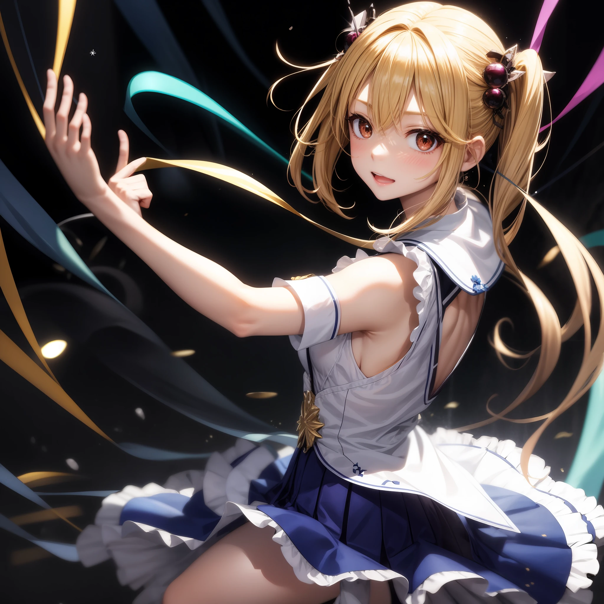 アニメ、One beautiful blonde girl、red-eyed、doress、dance