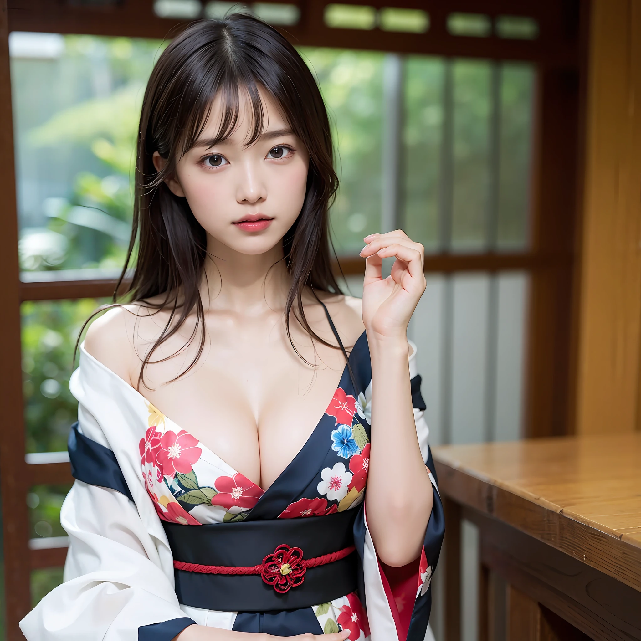 (1 Girl: 1.3),Solo,__body-parts__, Official Art, Unity 16k Wallpaper, Chest Opens Kimono shifts and shoulders are visible, super detailed, beautiful and aesthetic, beautiful, masterpiece, top quality, kimono, silk robe, origami spell, elegance, disheveled, bust top, kimono up to the waist, hiding breasts with hands