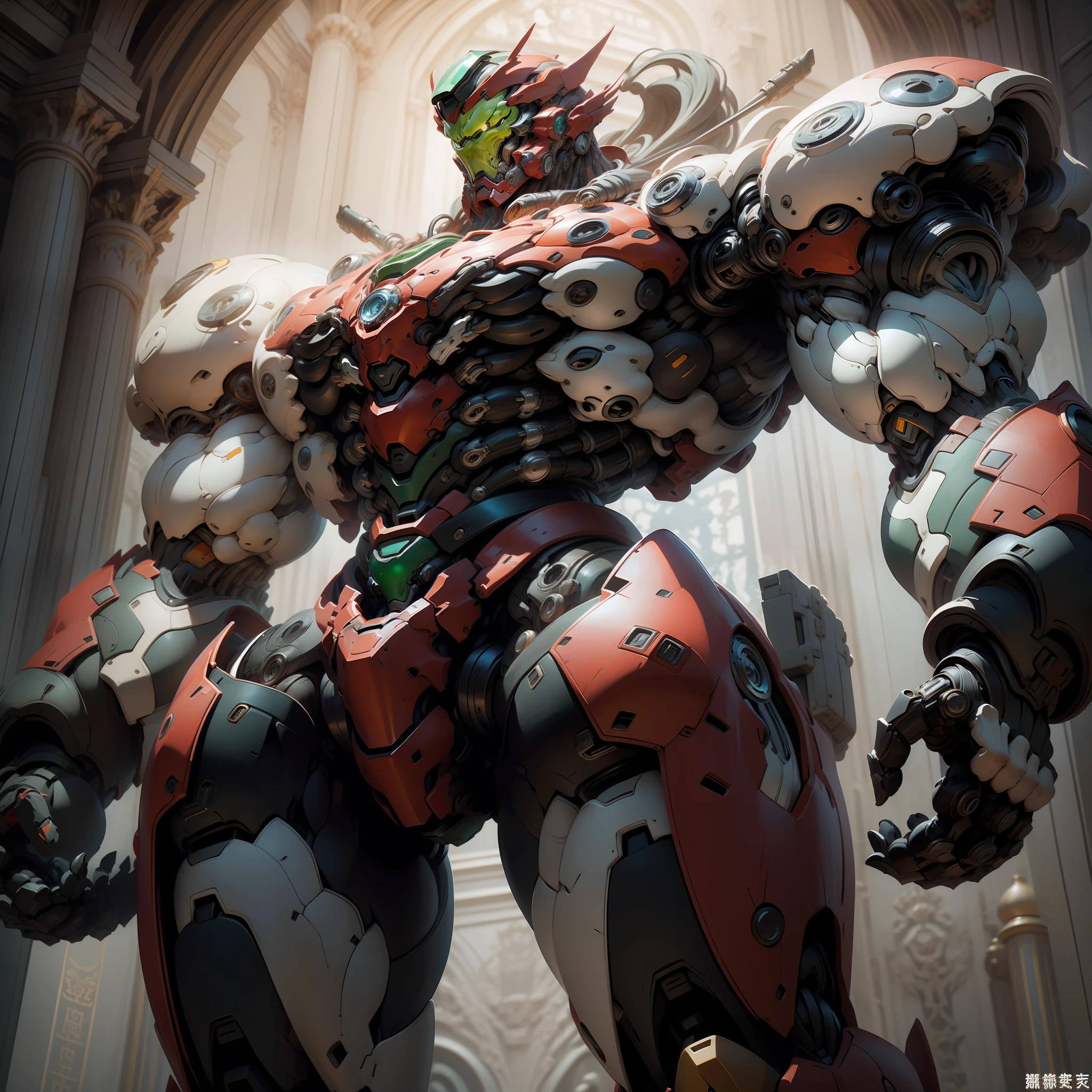 Super Robot、Large limbs、Fighting Pose、Black coloring、Heavy machine、best quality、tattooed、