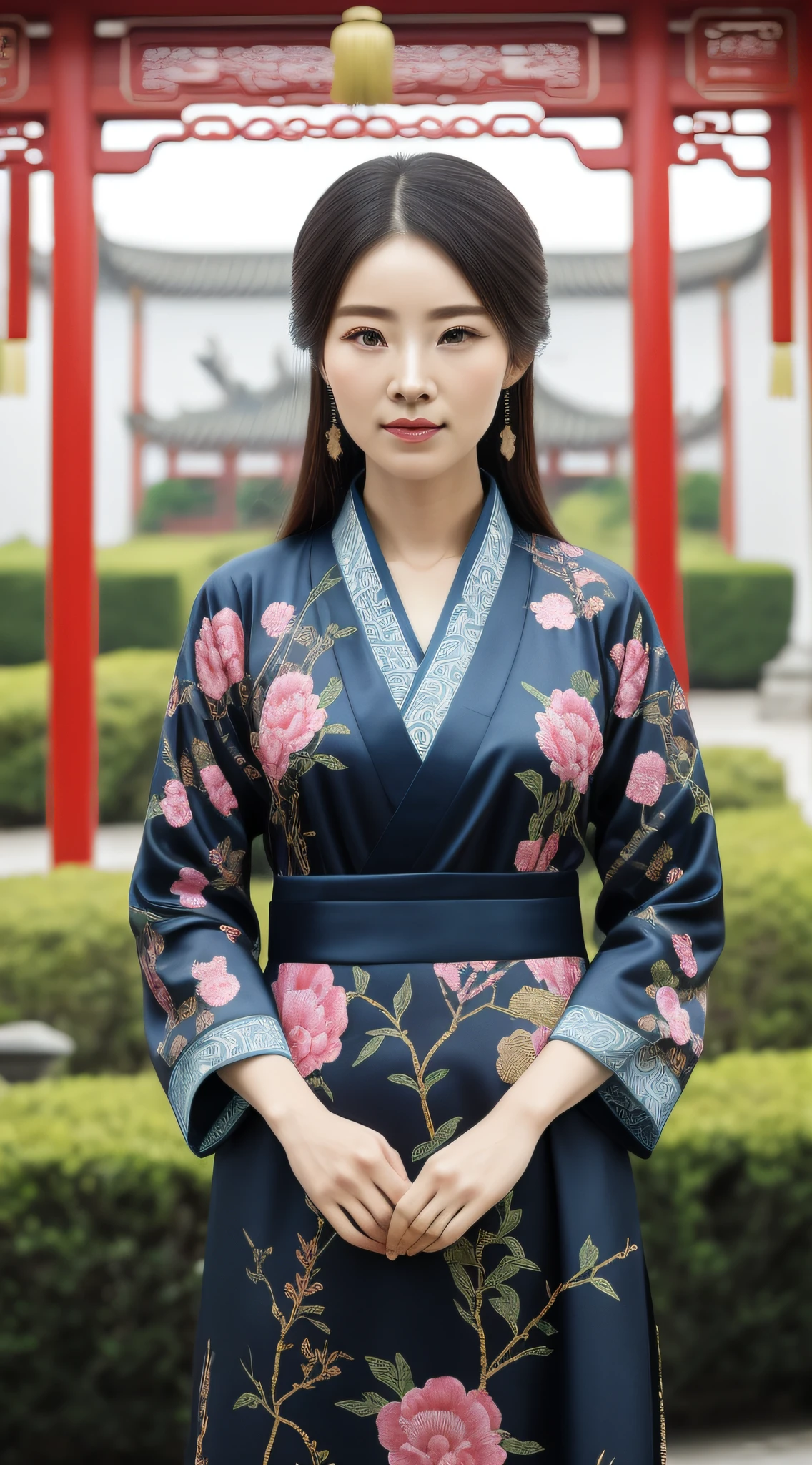 incomparable masterpiece, ultra realista 8k CG, arte perfeita, ((figura feminina perfeita)), female mature, milf, divindade chinesa, sedutor, limpo, rosto bonito, rosto puro, pale skinned, cabelo absurdamente longo, deusa divina, pele brilhante, dentation, delicate pattern, detalhe intrincado, (rico: 1.4), fantasia, divino, limpo, rico, prestige, terrific, supremo, apex, primordial, deusa, renda, lace trim, delicate pattern, pele brilhante, ouro,  real, rainha, sobrenatural, fenomenal, fabuloso, maravilhoso, estupendo, terrific, holofote, rosto extremamente detalhado, super idol face, messy hair, perfect  lighting, abundante, (detailedlight),((anextremelydelicateandbeautiful)),dramatic_shadow,ray_tracing ,((pernas afastadas, corpo inteiro)),
((fundo antigo da China, china patterns, xale, hagoromo, hanfu, roupas detalhadas, chinese pattern dress)), (interior + vibe escura + china courtyard + lago + pavilion + peaceful + ponte + tree's),