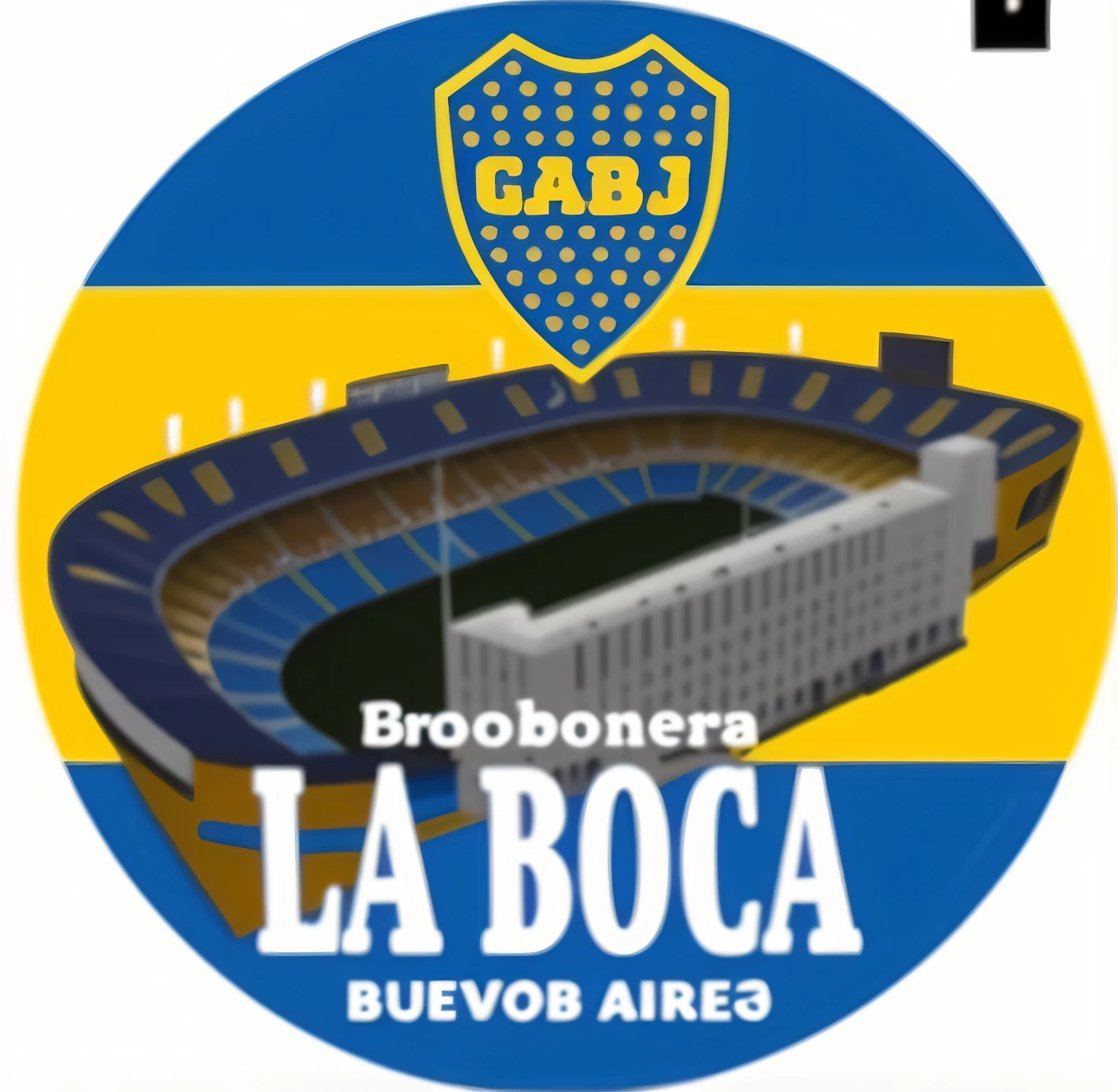 an image of a futeBol stadium with a blue and yellow logo, Buenos Aires, Estilo Boixcar, pog, a.C, Borja, logotipo redondo, logo tem", 🚿🗝📝, BoissB - Branco. j, B, Directed by: Hugo Sanchez Bonilla, ArchimBoldo!!!, distintivo, Boch, Argentina, desenho simplificado