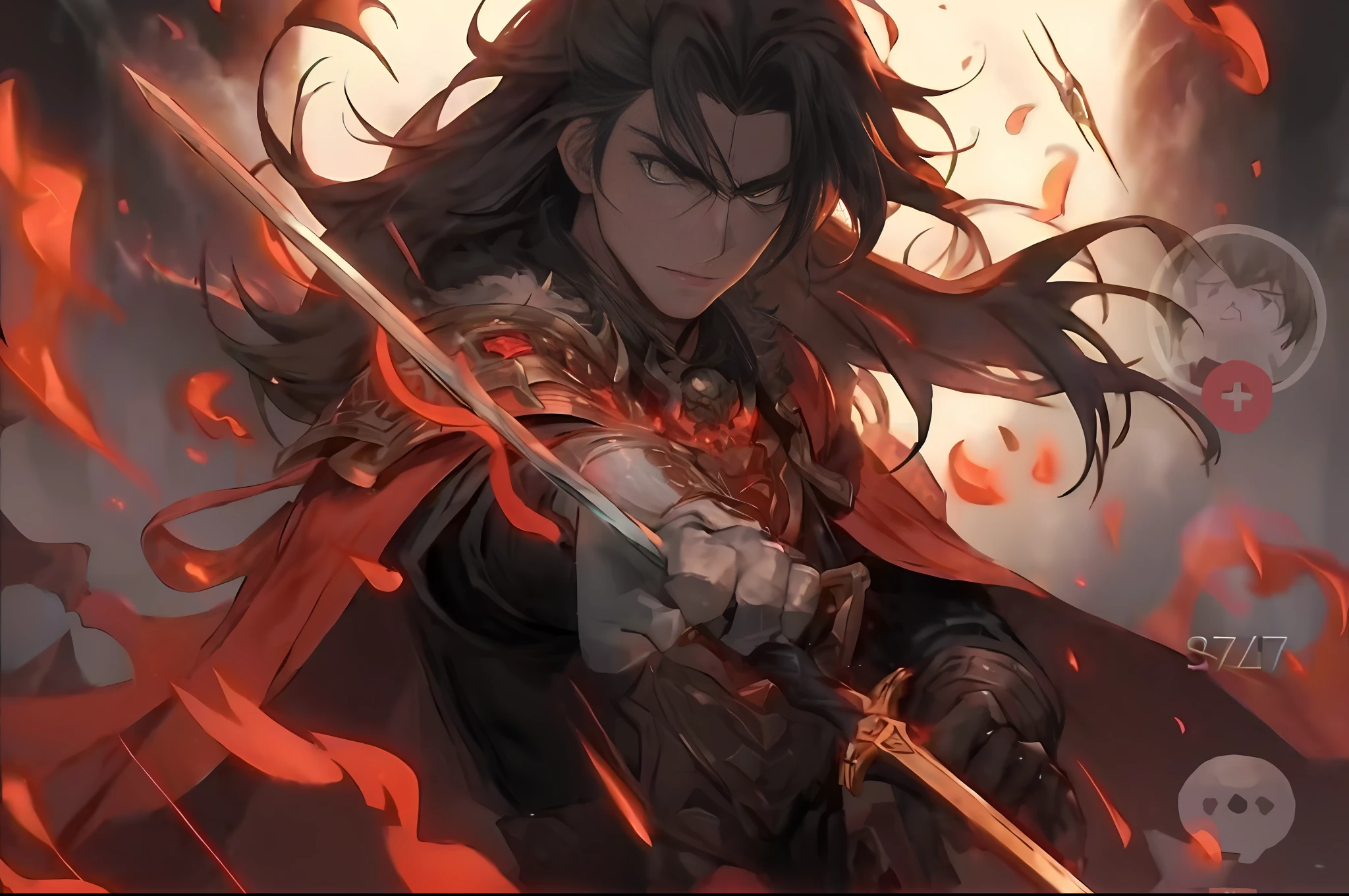 a close up of a person holding a sword in a fire, handsome guy in demon killer art, Genshin, 《genshinimpact》in the clear, demon slayer artstyle, popular isekai anime, genshin impact character, granblue fantasy, epic anime fantasy, anime in fantasy style, zhongli from genshin impact, Artgerm and Atey Ghailan