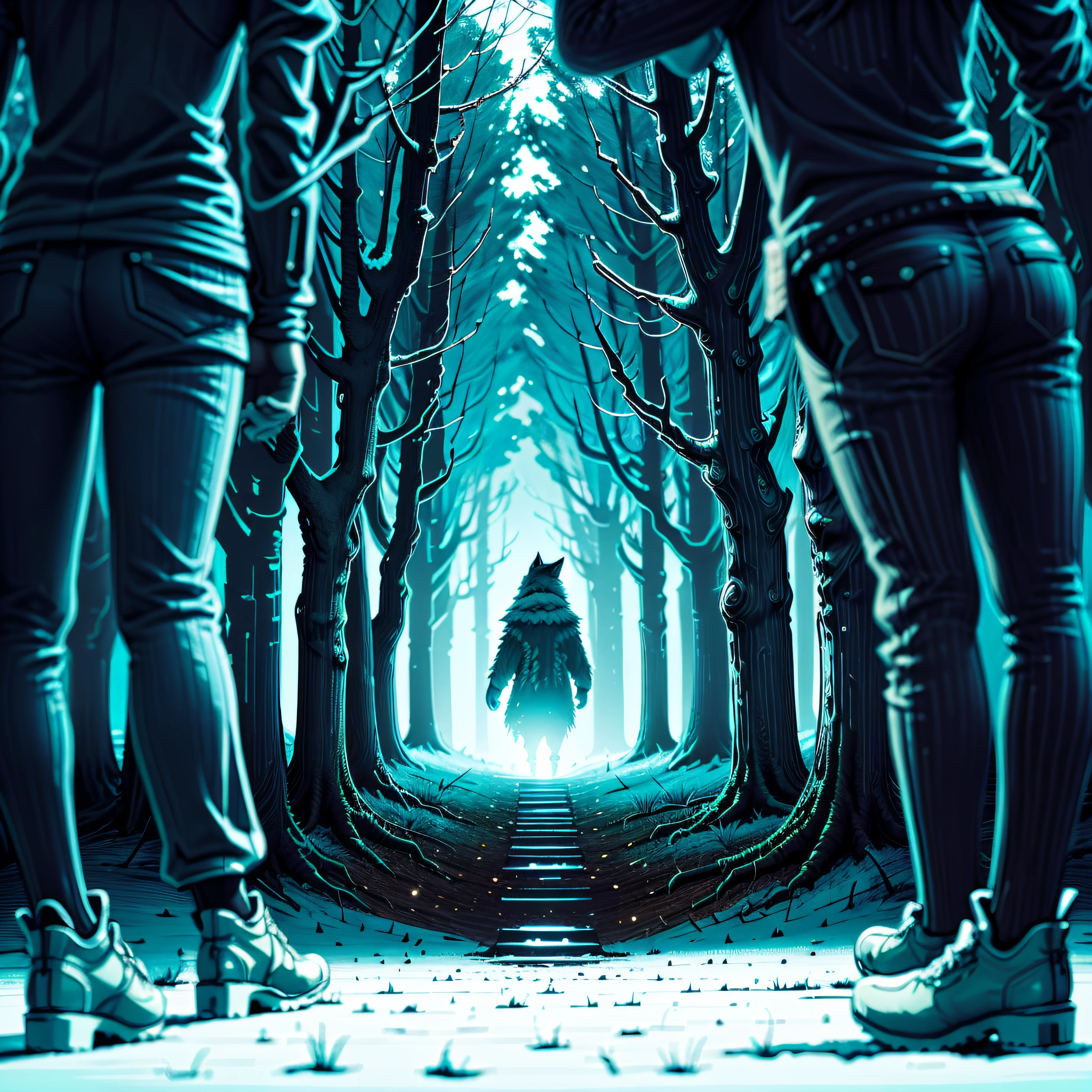 Lone wolf going into a ghostly forest