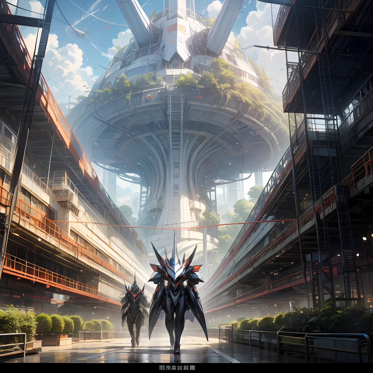 There are many circles in the sky above the planet，Interspersed plant vines。Huge irregular towers rise from the ground，There are still a few cyberships in the air，There is a very large cybercity in the center of the planet，There are a few very strong Titan machines strolling around --auto