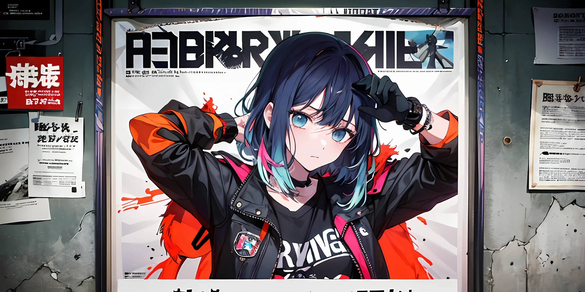 (((dramatic))), (((gritty))), (((intense)))) The movie poster features as the central character. She is shy in the center of the poster, wearing idol outfit, and a determined expression on her face. The background is dark and gritty, with a feeling of drunkenness. The text is bold and eye-catching, with catchy slogans that add to the overall drama and excitement. The color palette is dominated by dark colors, dotted with bright colors, giving the poster a dynamic and visual impact, tachi-e (magazine:1.3), (cover-style:1.3), fashionable, vibrant, outfit, posing, front, colorful, dynamic, background, element, confident, expressive, holding, statement, attachment, majestic, coiled, around, touch, scene, text, cover, bold, eye-catching, title, fashion, font, catchy, title, bigger, eye-catching, modern, trendy, focused, stylish, 1 girl