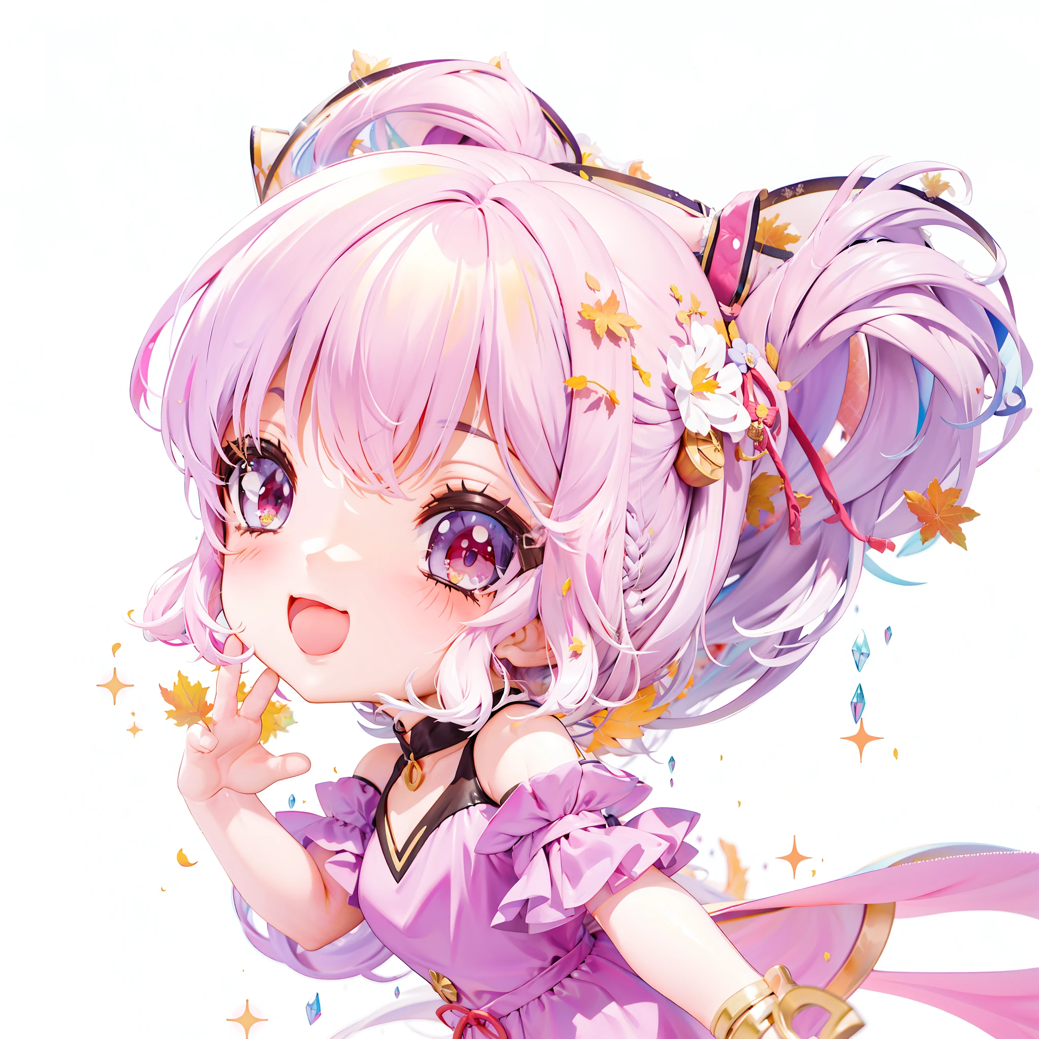 um close up de uma garota de desenho animado com um vestido rosa e uma flor em seu cabelo, anime moe artstyle, splash arte anime , Anime Chibi, Chibi Anime Meniaracter art of maple story, Loli, cuteme waifu in a nice dress, Ou impacto de Ayaka Genshin, Anime Chibi, [[[[sorrindo malvado]]]], sorriso , rosto alegre,sorrindo feliz