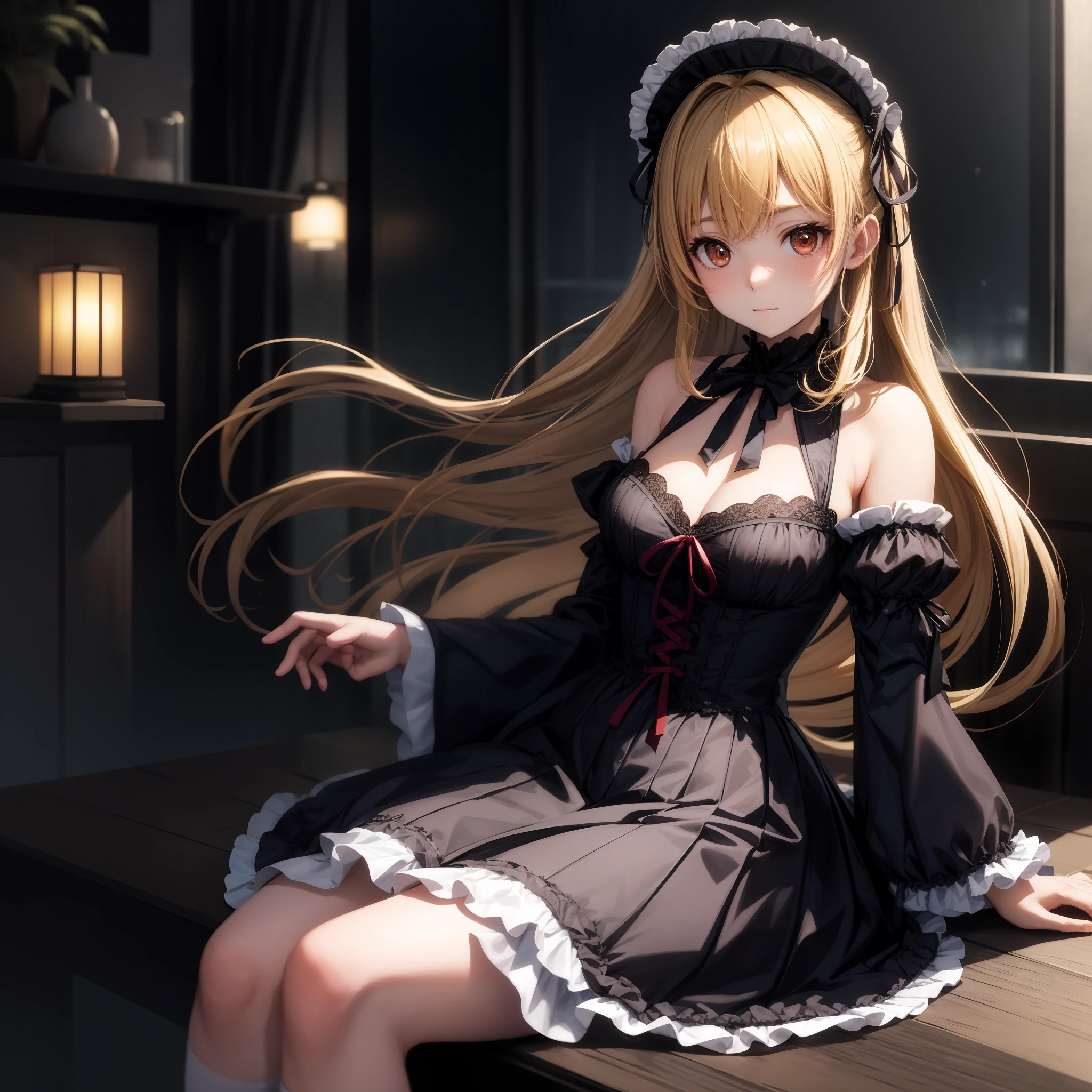 アニメ、One beautiful blonde girl、red-eyed、gothic ta、