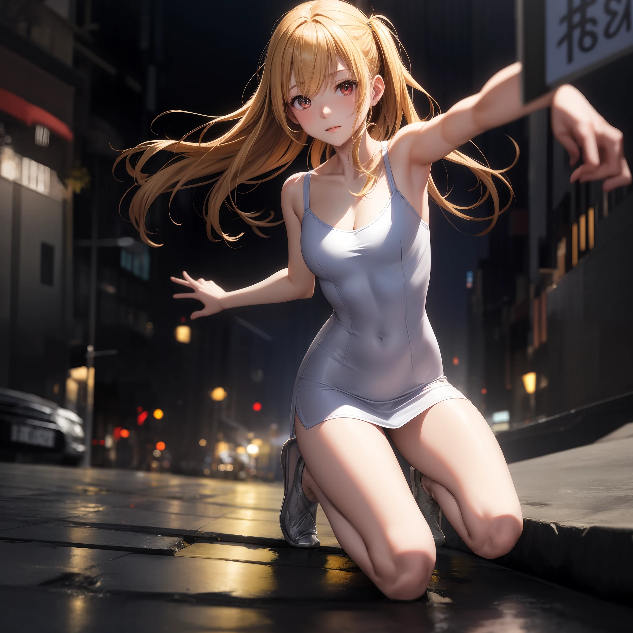 アニメ、One beautiful blonde girl、red-eyed、doress、ballet