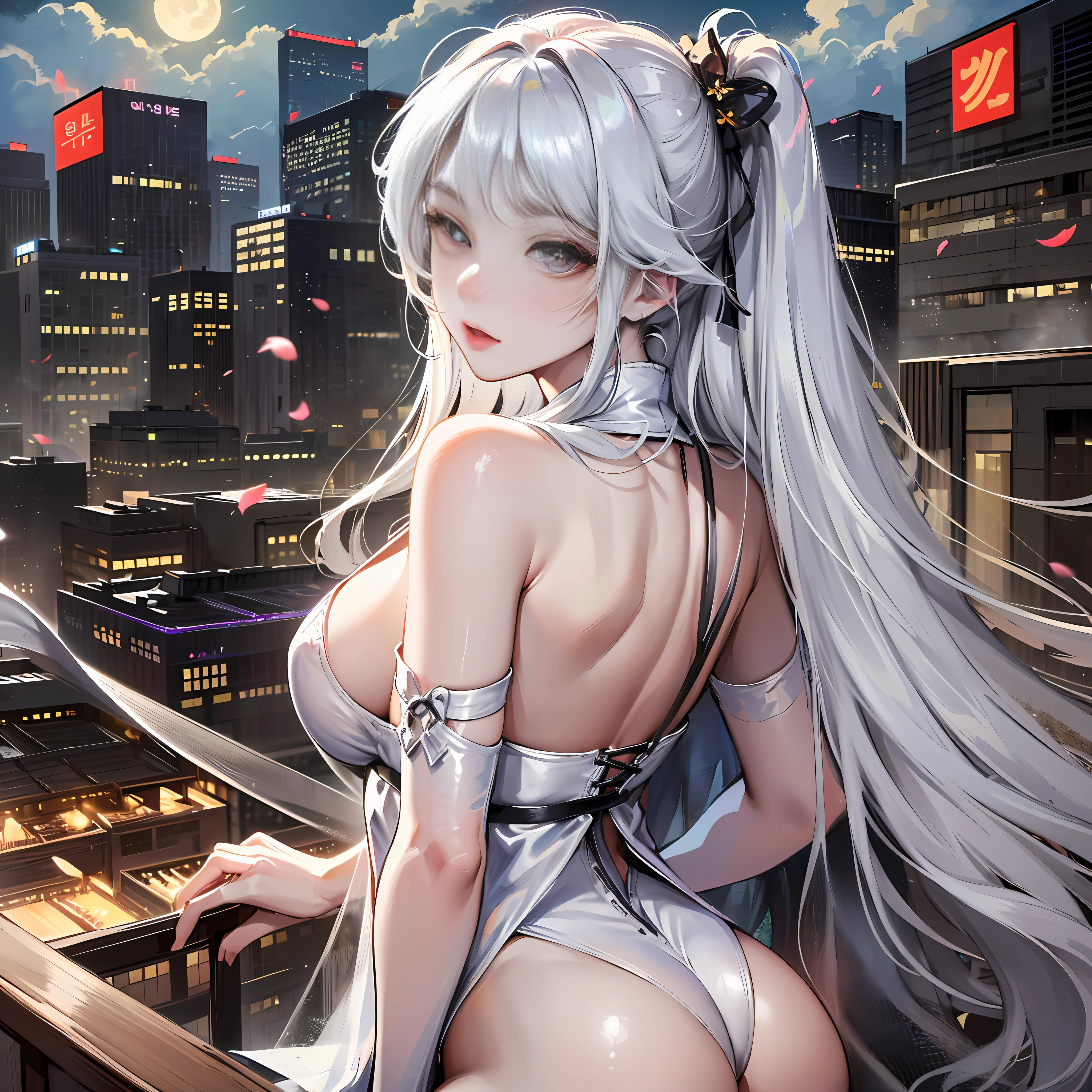 Official Art, A masterpice, Sharp Focus, (Beautiful gorgeous cute korean woman:1.3), (Beautiful cute korean woman:1.3),Detailed、writing,8K, , 最好质量, by night, fullmoon, 1 girl, Chinese style, Korean Architecture,, Sister, Silver White Woman with Long Hair, length hair, pale pink lip, calm, rational, bangss, grey pupils, assassin, Hidden sword, cana, turned around, Lomo, look back, flower petals flying, Delicate face, Korean beauty, Delicate Beautiful Hair and Eyes and Face, realisic, superdetailed, a beautifulchi girl, moonlights, Glow white particles, (white clouds, Fine clouds, A slender, Pretty breasts and big buttocks,sexy facial expression、Korea Buildings、(city scape:1.7)、face is、Orchan's face、makeups、Same hairstyle。
skincare: Orchan's skin is Rui々It is transparent。To condition the skin、I try to have the right skincare routine。To create transparent skin、Use a thin foundation or BB cream、Natural finish。
eye make up: How to make eyes like Orchan、Use bright colours or pastel eyeshadow to make your eyes look gorgeous.。
Lip Makeup: Natural ruddy lip color。It's Orchan Hair。Shiri is、A beautiful sight that captivates the hearts of all who see it(nsfw),