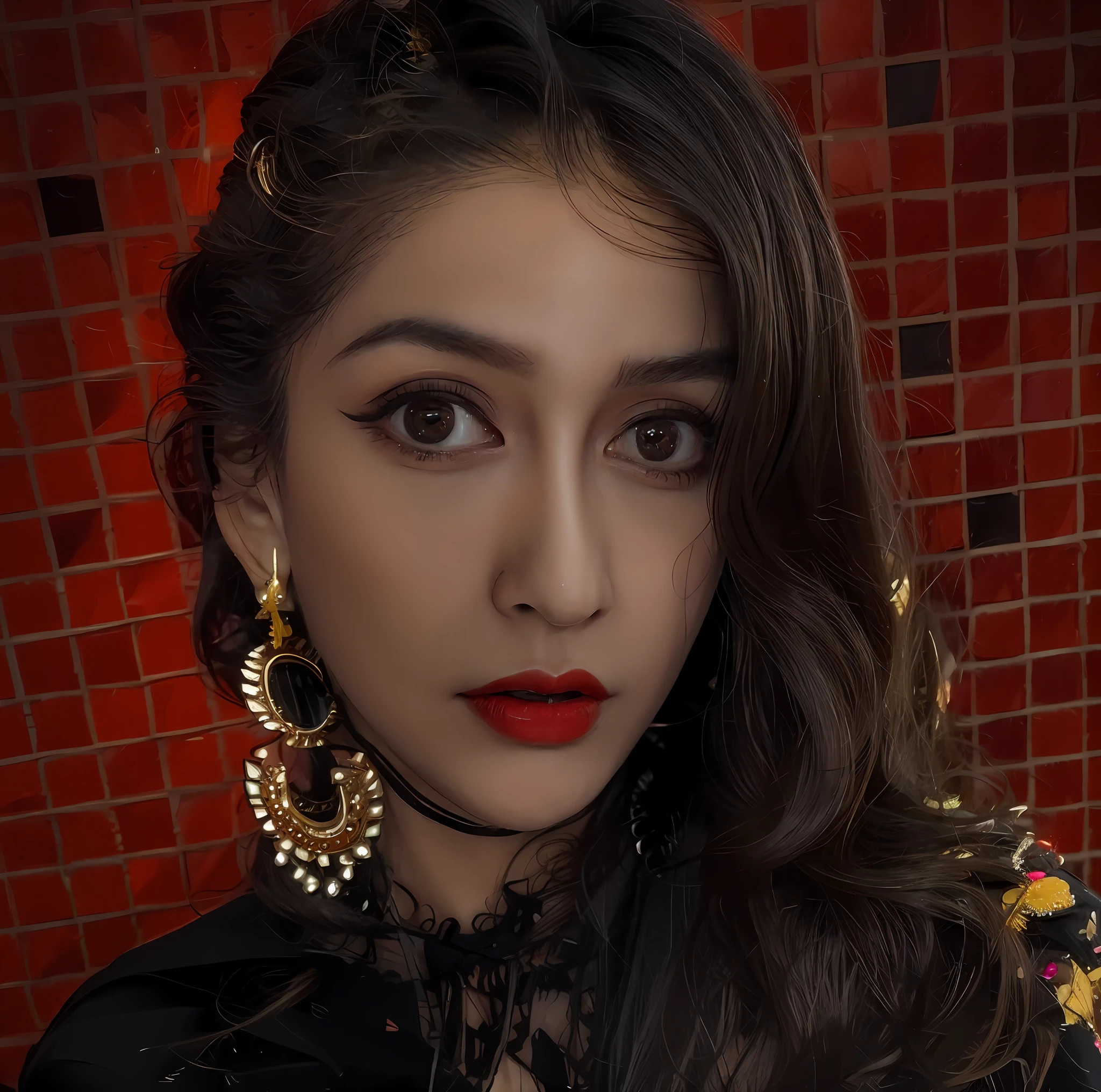 araffe woman with long dark hair and red lipstick posing for a picture, shot on canon eos r5, shot on canon eos r 5, taken with canon eos 5 d mark iv, taken with sony alpha 9, portrait shot 8 k, taken with canon 5d mk4, sexy face with full makeup, portrait of modern darna, shot on nikon z9