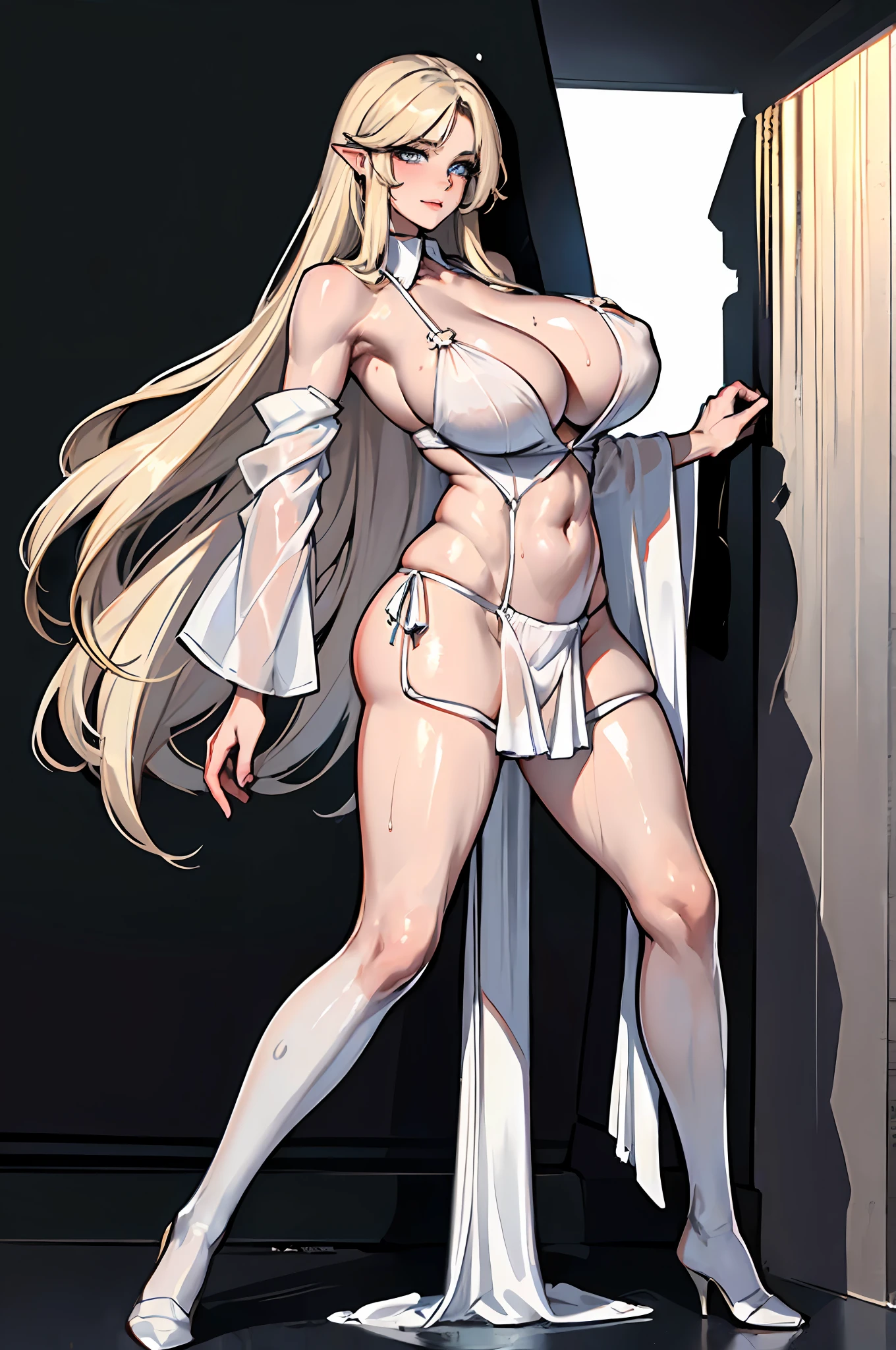 ((front view shot)), ((A very cute girl sitting on floor, and wearing a white silk extreme micro string, a loincloth of white silk string, in a beautiful park)),(( spread her legs)), ((open legs)), (((wet panties))), ((smug look)), ((wearing a white silk plunging open shirt: 1.5)), (((Huge breasts :1.4, and droopy breasts:1.5))), 8k, RAW photo, ((full body shot)), (highly detailed skin:1.2), (exposed:1.5), (exposed breasts:1.5), (exposed back:1.5), (exposed shoulders:1.1), (exposed crotch:1.5), photography, masterpiece, best quality, dark grey background, (a beautiful caucasian girl with beautiful blue eyes, gorgeous light blonde hair, white skin, Huge soft breasts and beautiful abs, ((blonde pubic hair)),Ultra-detailed face, ((Detailed eyes)),