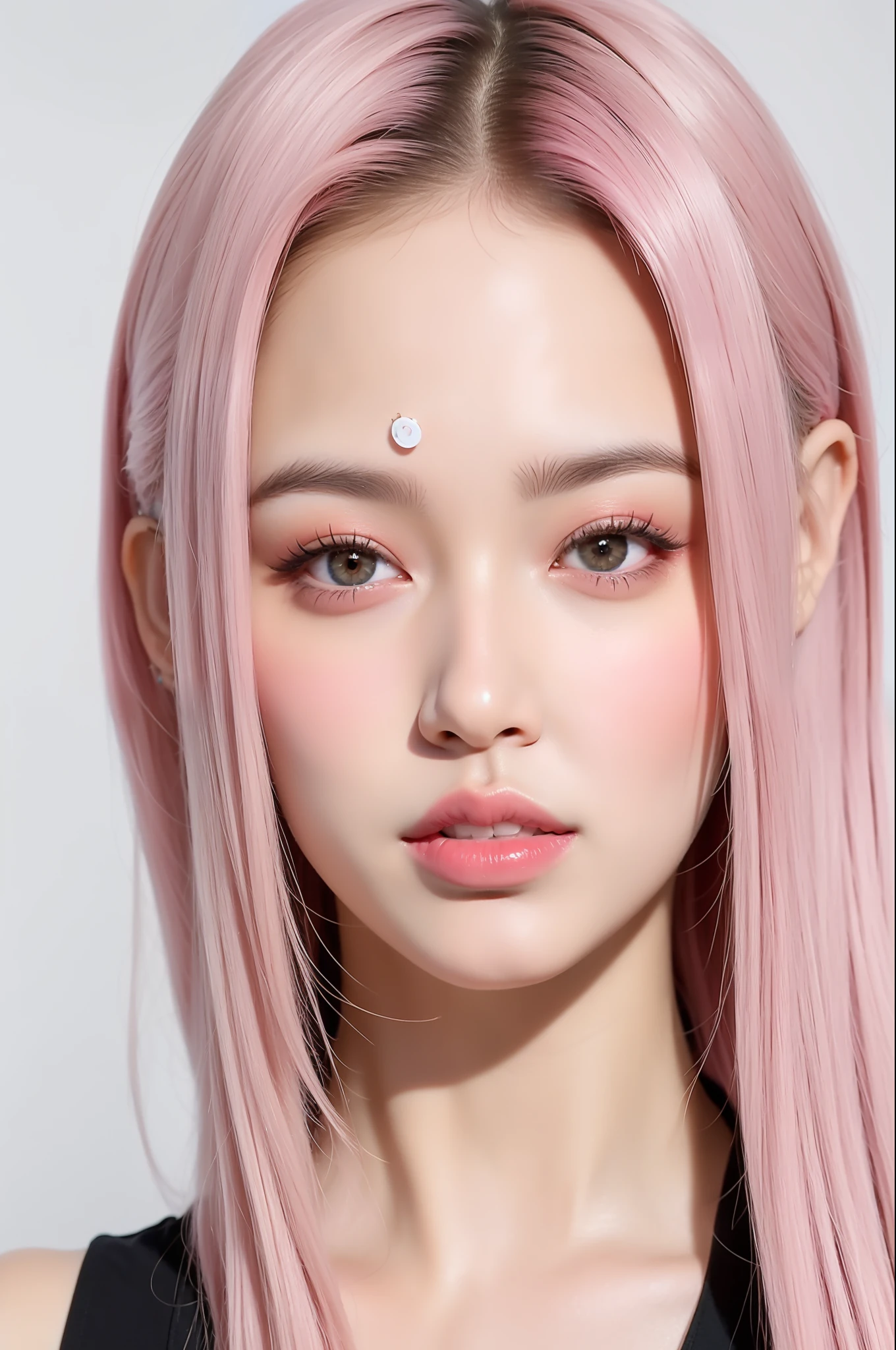 a close up of a woman with pink hair wearing a tie, portrait of jossi of blackpink, popular south korean makeup, popular korean makeup, ulzzang, portrait jisoo blackpink, pink straight hair, portrait of kpop idol, with pink hair, jossi of blackpink, lalisa manobal, pastel pink skin tone, lalisa manoban of blackpink