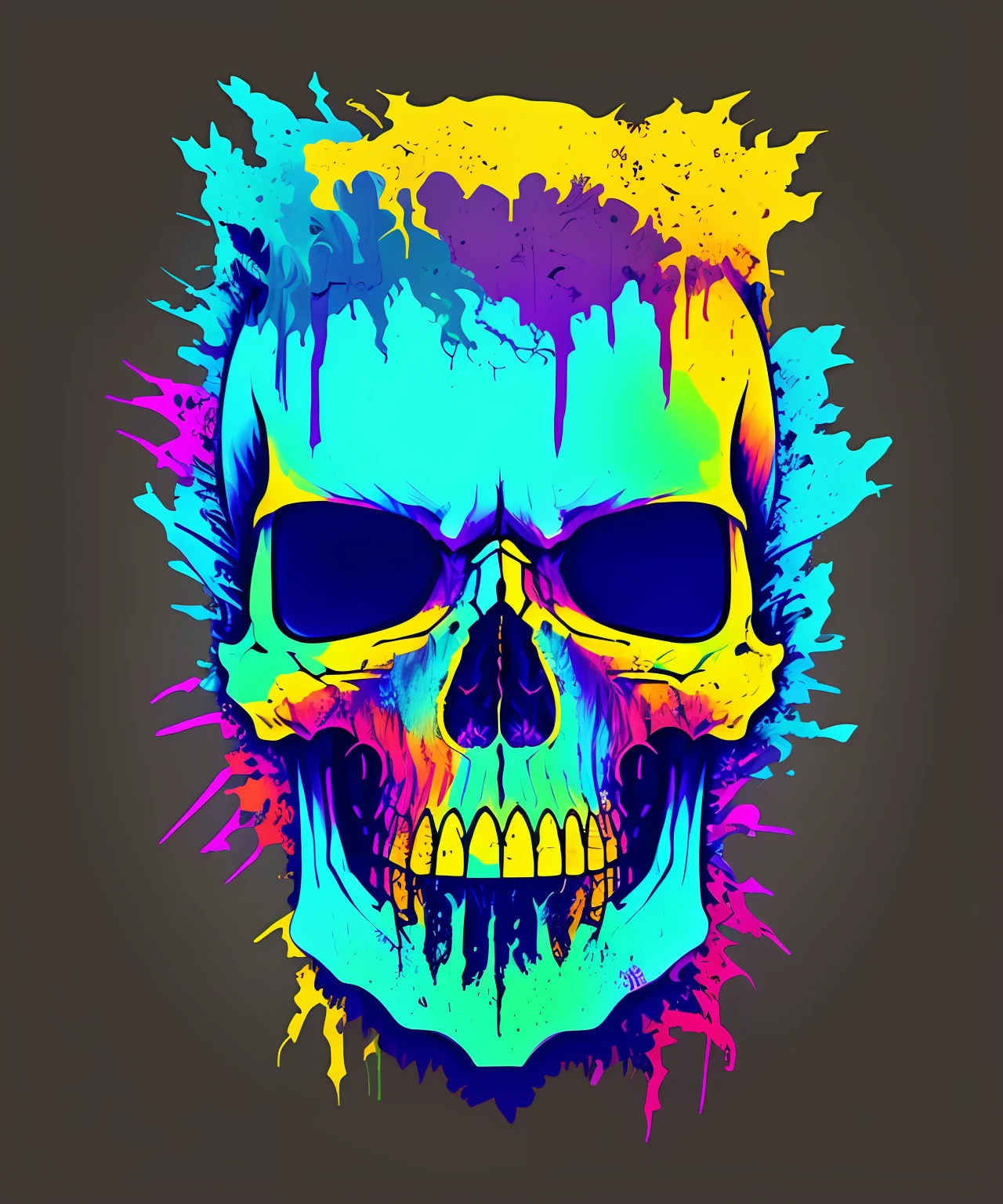 (a portrait of Cyberpunk Skull with colorful fluid l:1) ,  t-shirt logo in the style of tapered  fine outline,  orthographic-view, art on (empty background:1.4)Hands,