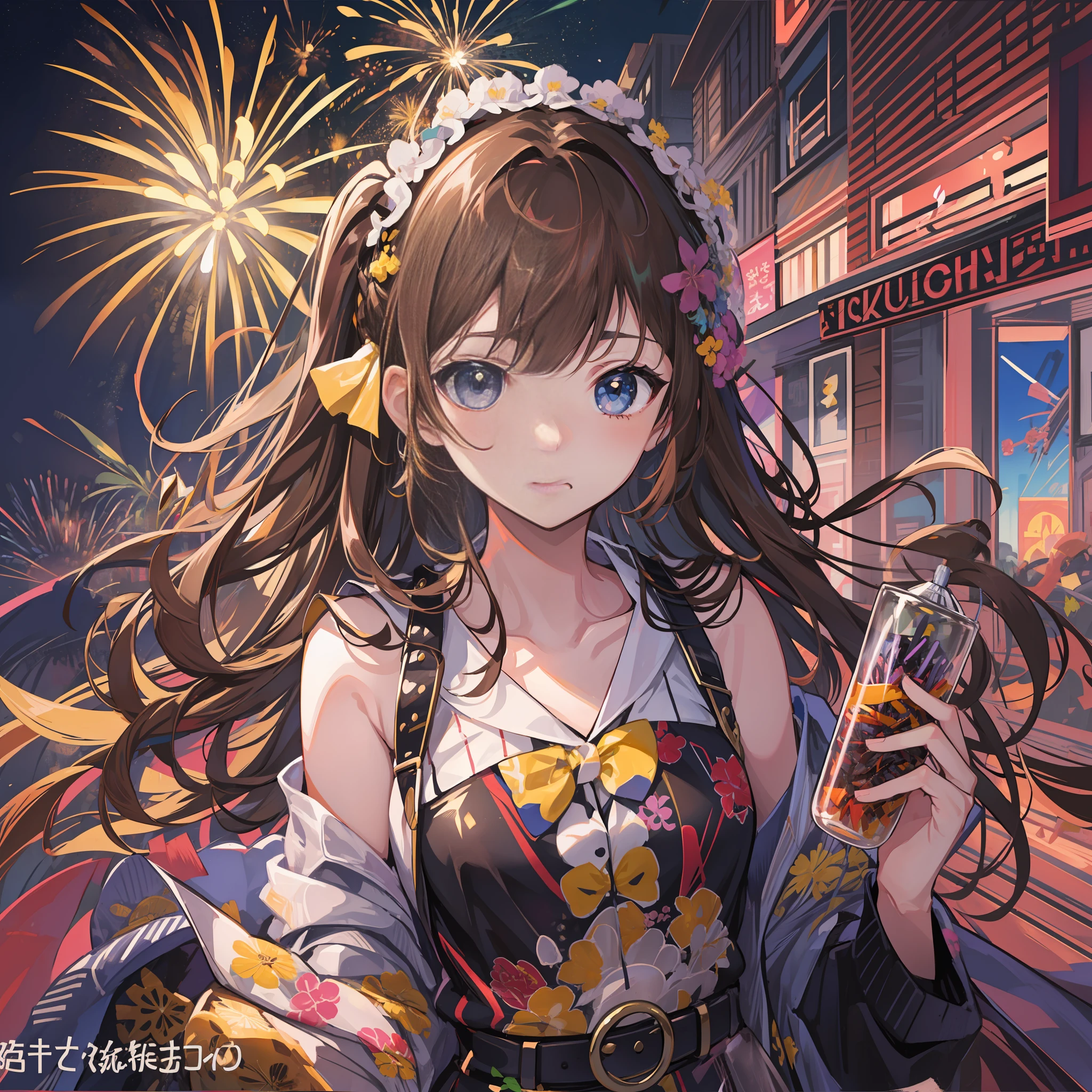 girls Komono handheld fireworks Brown hair Looking down high picture quality 最好质量 ren