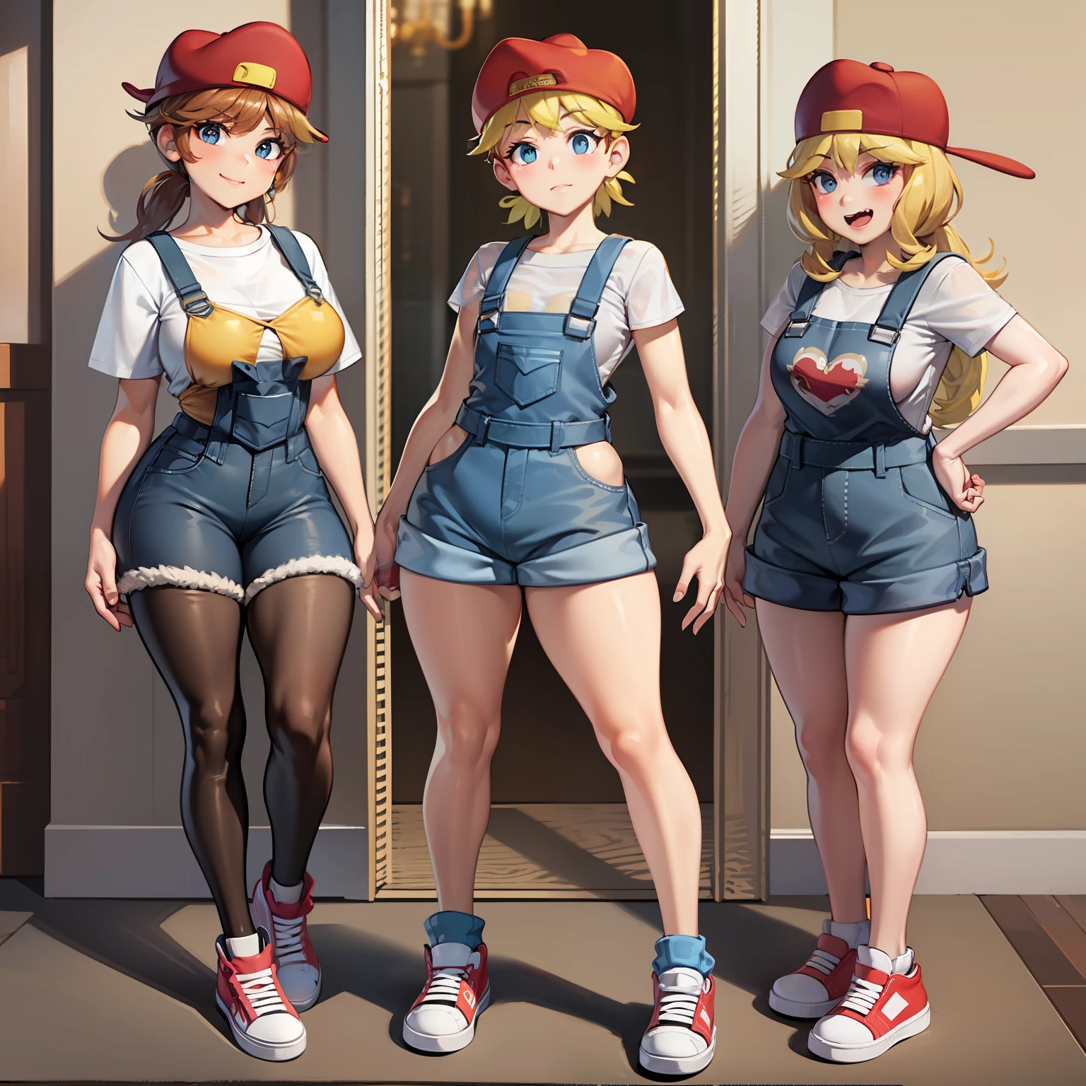 Lana Loud, overalls, red headwear, curvy arms, curvilinear legs, defined legs, sneakers