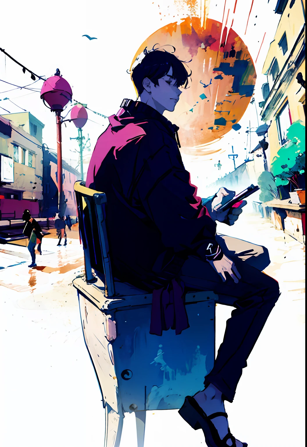 A man leans against a cartoon on the wall in the hallway, blurry and dreamy illustration, blurry and dreamy illustration, Line sketch, author：Middle Bokuhn, line art illustration, thin line art, one line art, outlined art, drawn with photoshop, urban girl fanart, intense line art, inspired by jeonseok lee, Line sketch!!