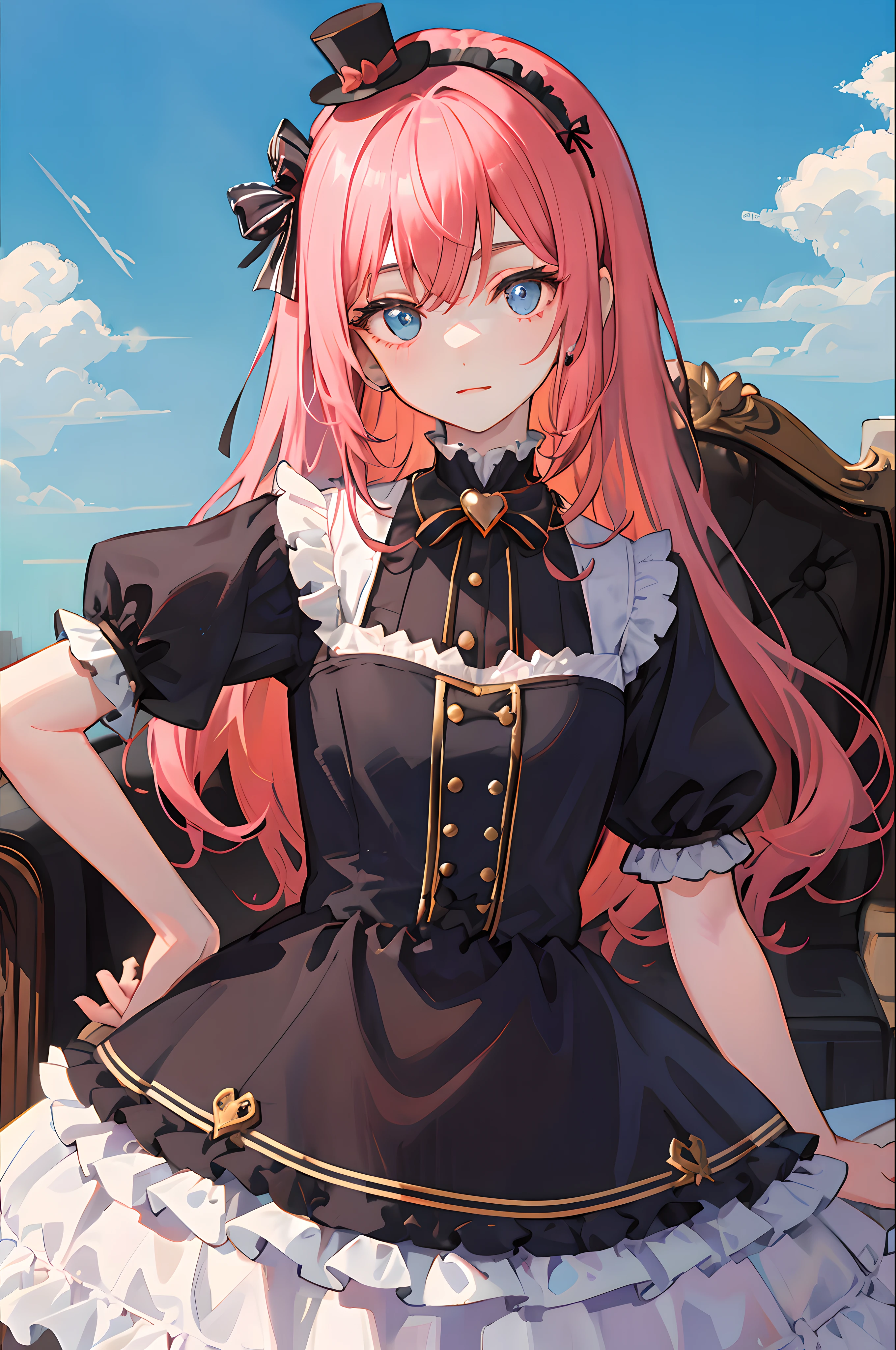 (masterece-piece、sidelit、ultra detaild、Highly detailed beautiful eyes: 1.2)、1
A cute boy wearing a top hat - shaped dollhouse on his head, a dwarf lives in the dollhouse, blue sky background 180