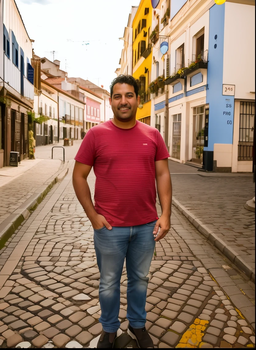 arafed man standing in a cobblestone street in a city, standing in a city center, david rios ferreira, standing in a city street, gui guimaraes, standing in the street, standing in street, standing in the streets, icaro carvalho, inspirado em Nadir Afonso, standing in street, edu souza