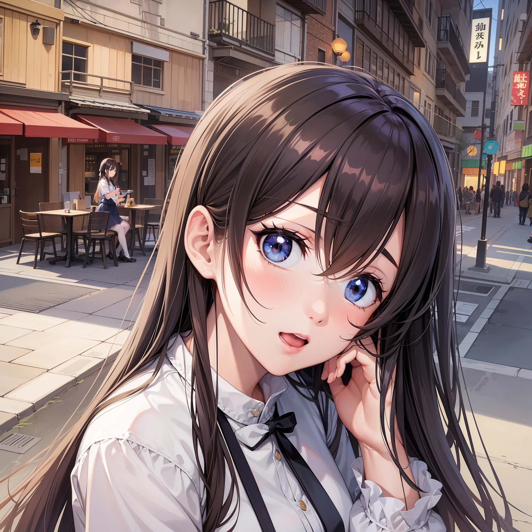 Teen girls Komono handheld fireworks Brown hair Looking down high picture quality 最好质量 ren