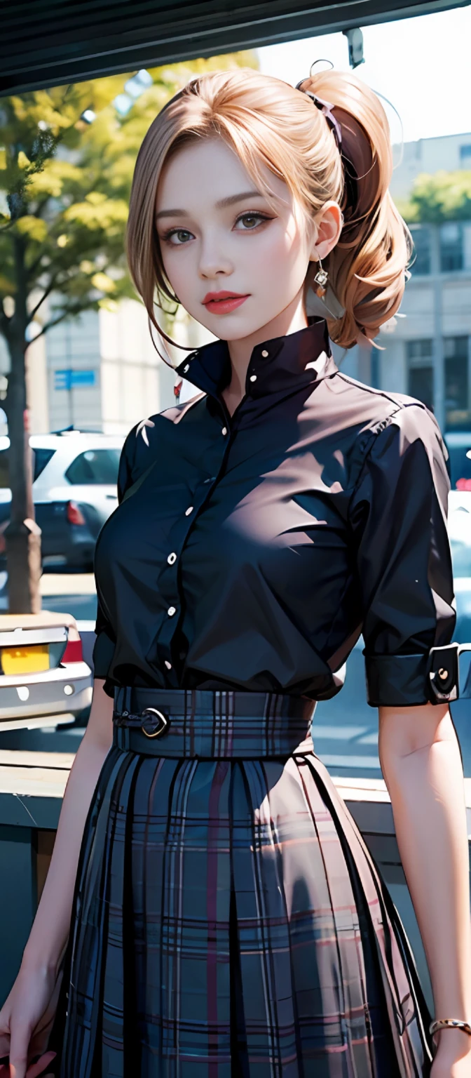 Happy face、Alafed image of a woman in a plaid dress, guweiz, artwork in the style of guweiz, anime styled 3d, photorealistic anime girl render, Trending on CGSTATION, trending at cgstation, a hyperrealistic schoolgirl, deviantart artstation cgscosiety, style artgerm, girl with perfect white hair, 2 D CG