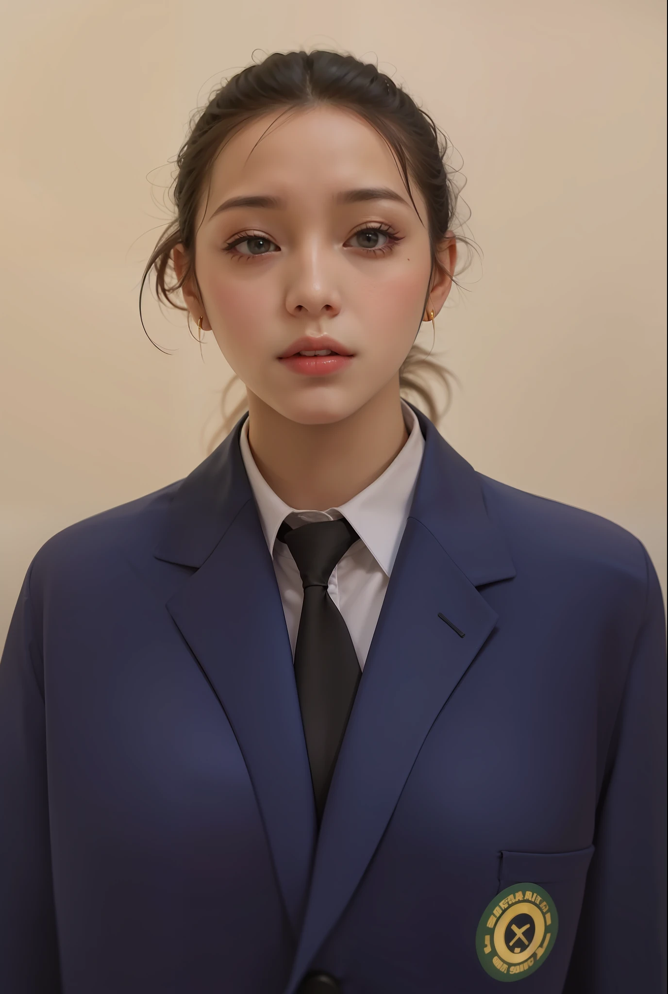 beautiful female k-pop idol, gigantic breasts, huge cleavage, her face is visible, close-up portrait, shot on sony a1, 85mm F/1. 4 ISO 100, medium format, 45 megapixel, studio lighting, softbox, high shutter speed flash photography, award-winning photograph with golden ratio composition, look at viewer