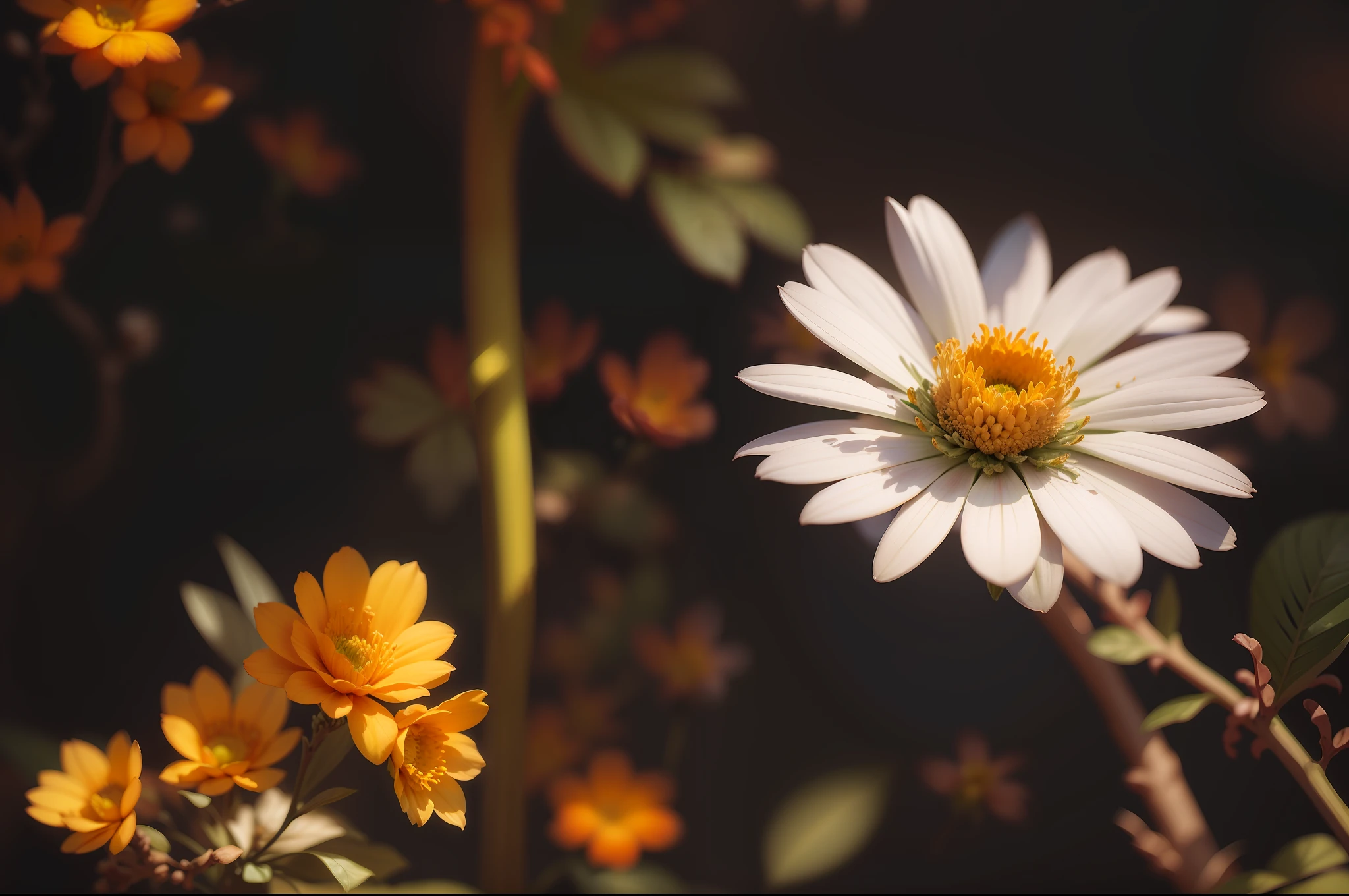 Flor, camomila, planta, erva medicinal, natureza, fotorrealismo, fotorrealista, ultra hd, 4k, texturas detalhadas, cores detalhadas, sombras realistas, sombras detalhadas, texturas detalhadas,