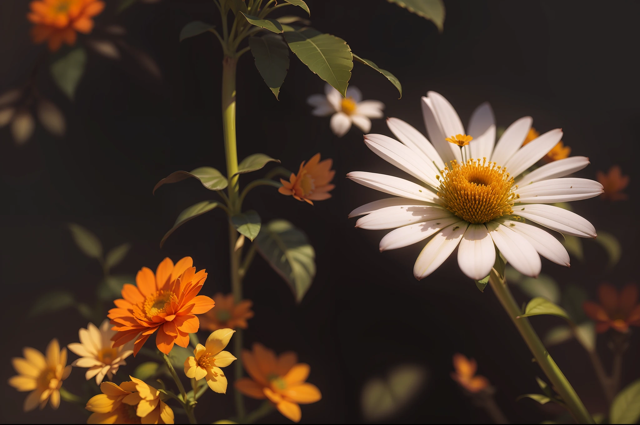 Flor, camomila, planta, erva medicinal, natureza, fotorrealismo, fotorrealista, ultra hd, 4k, texturas detalhadas, cores detalhadas, sombras realistas, sombras detalhadas, texturas detalhadas,