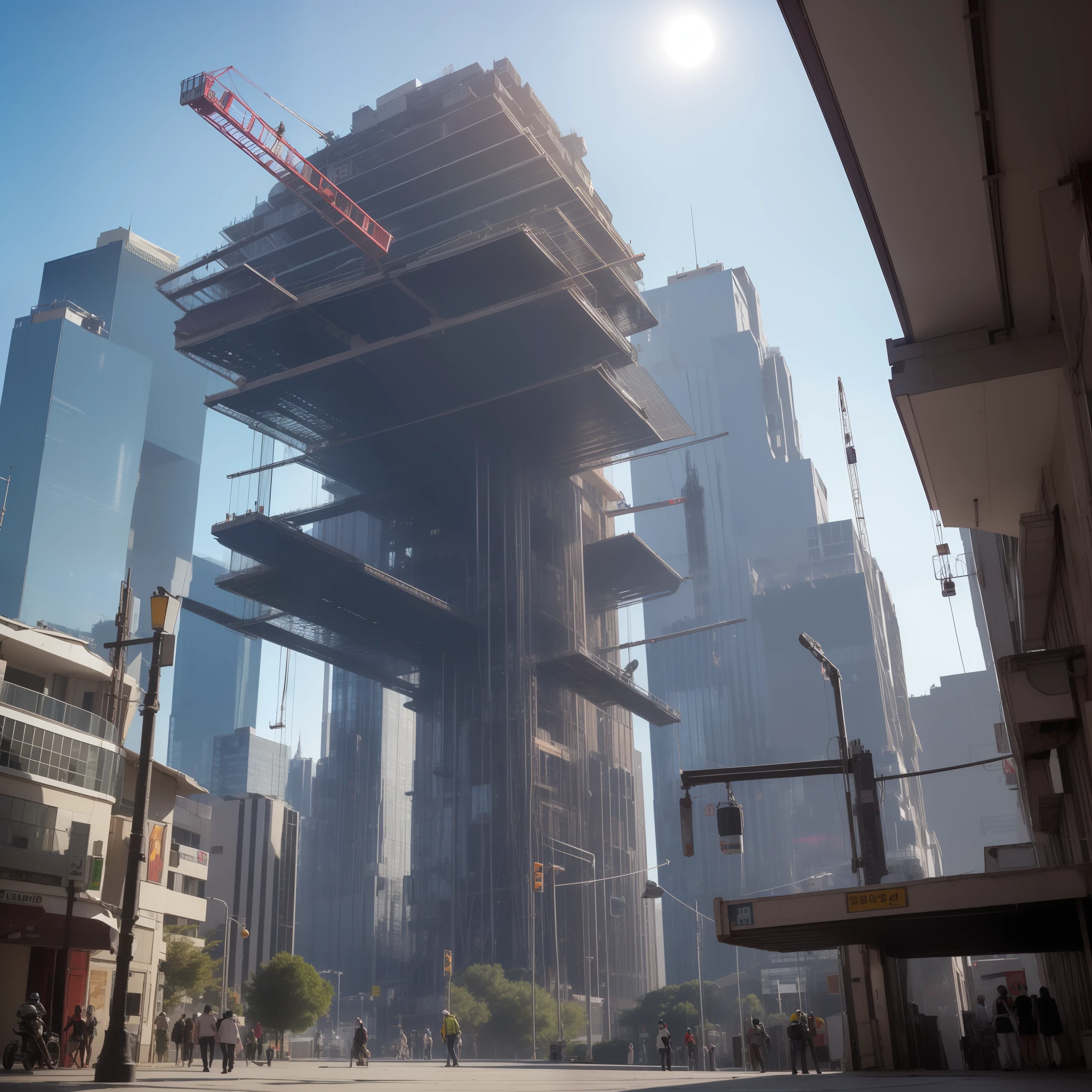 There is a giant mechanical structure the size of the solar system，There are many large cybercities in the building, and there are several giant cyberrobots under construction
