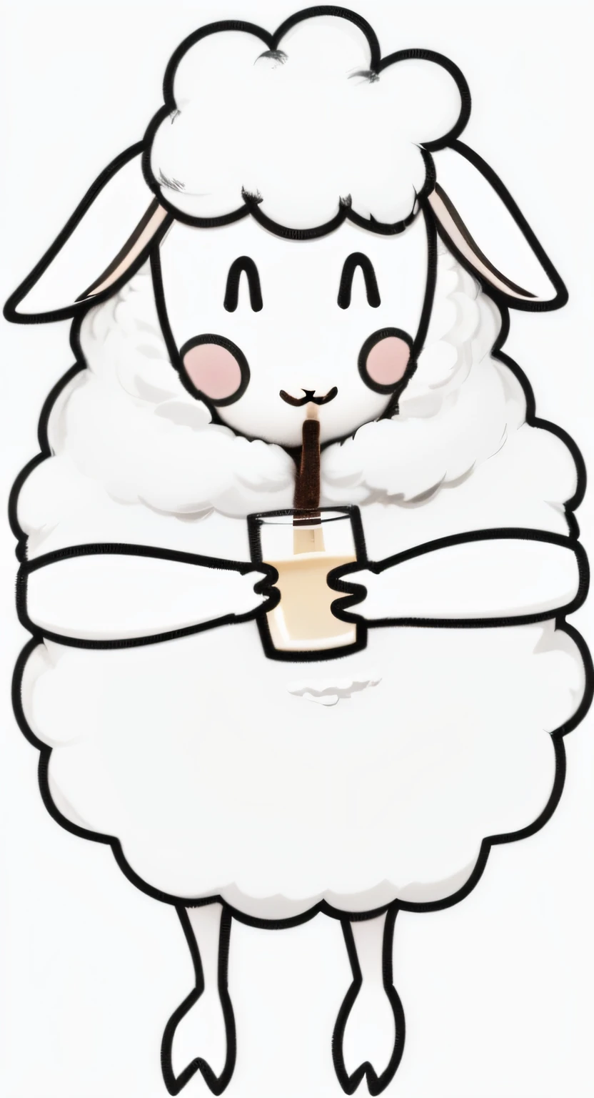 A cute little sheep，Baby face，Holding a glass of milk in his hand --auto