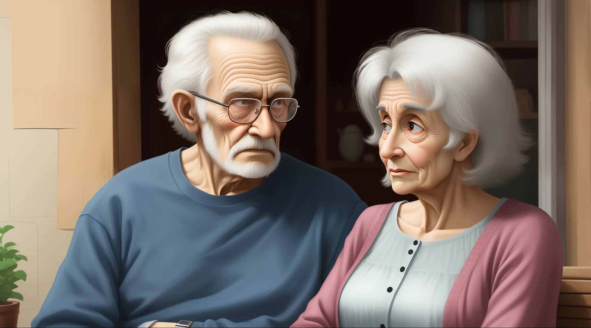 A old man and woman in cartoon