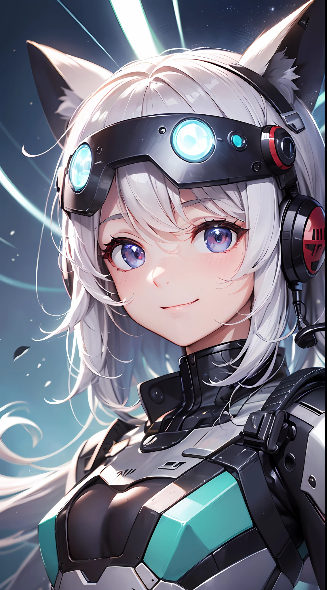 (8K, 最好质量, A masterpice:1.4), (アニメ, illutst:1.6), superdetailed, babes,a Pretty, 独奏,Beautiful detail ruins (a smile:1.3),(Chest circumference small:1.4), Beautiful detailed eyes, Floating hair, (Short stature:1.5), cockpit, pilotsuit, headset on head, The robot, ciber