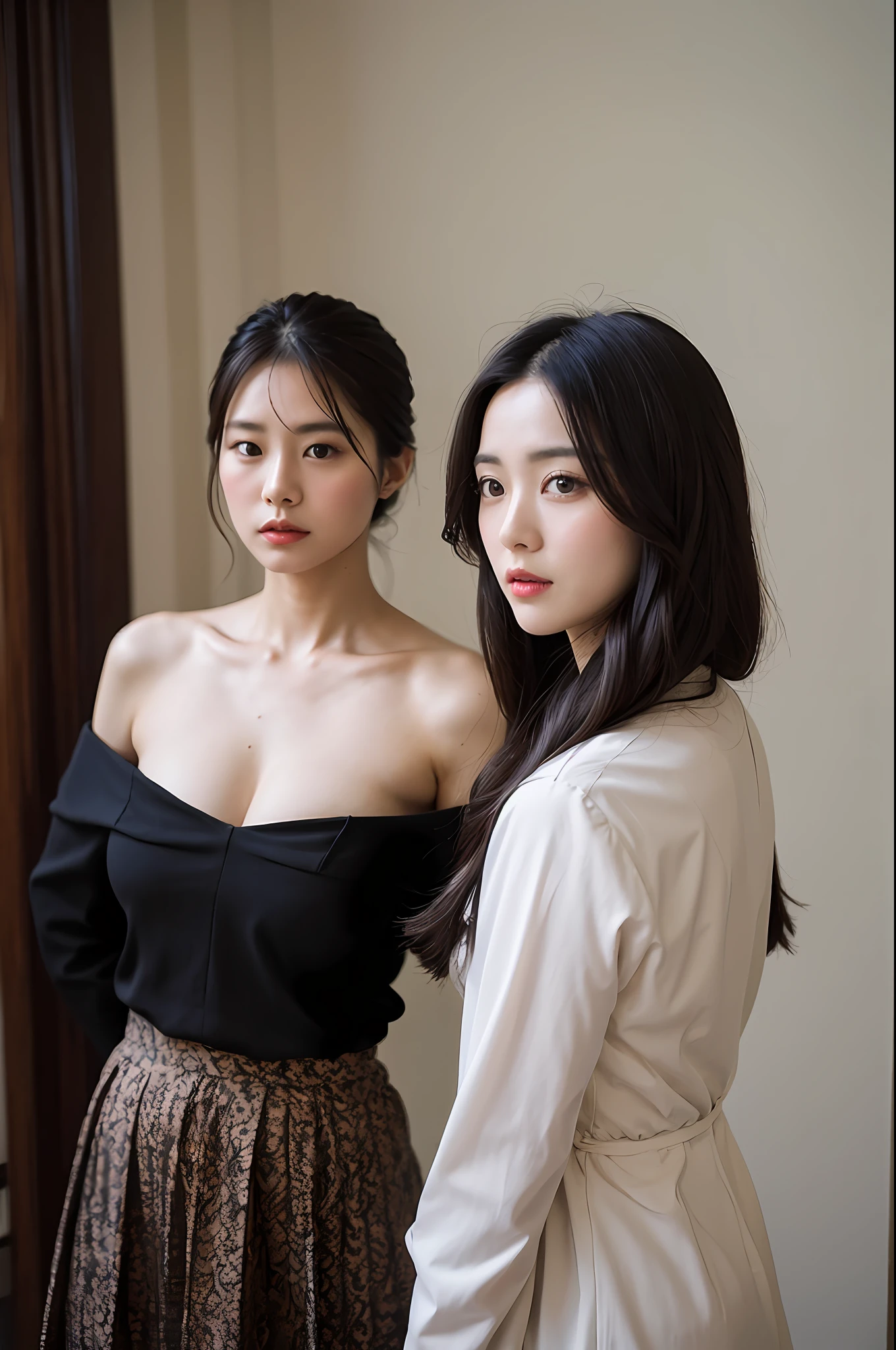 （Highly detailed body，Highly detailed face，the best quality：1.2） ，a woman with，Look at viewers)（The royal sister is dressed in black），（In the room：1.4）