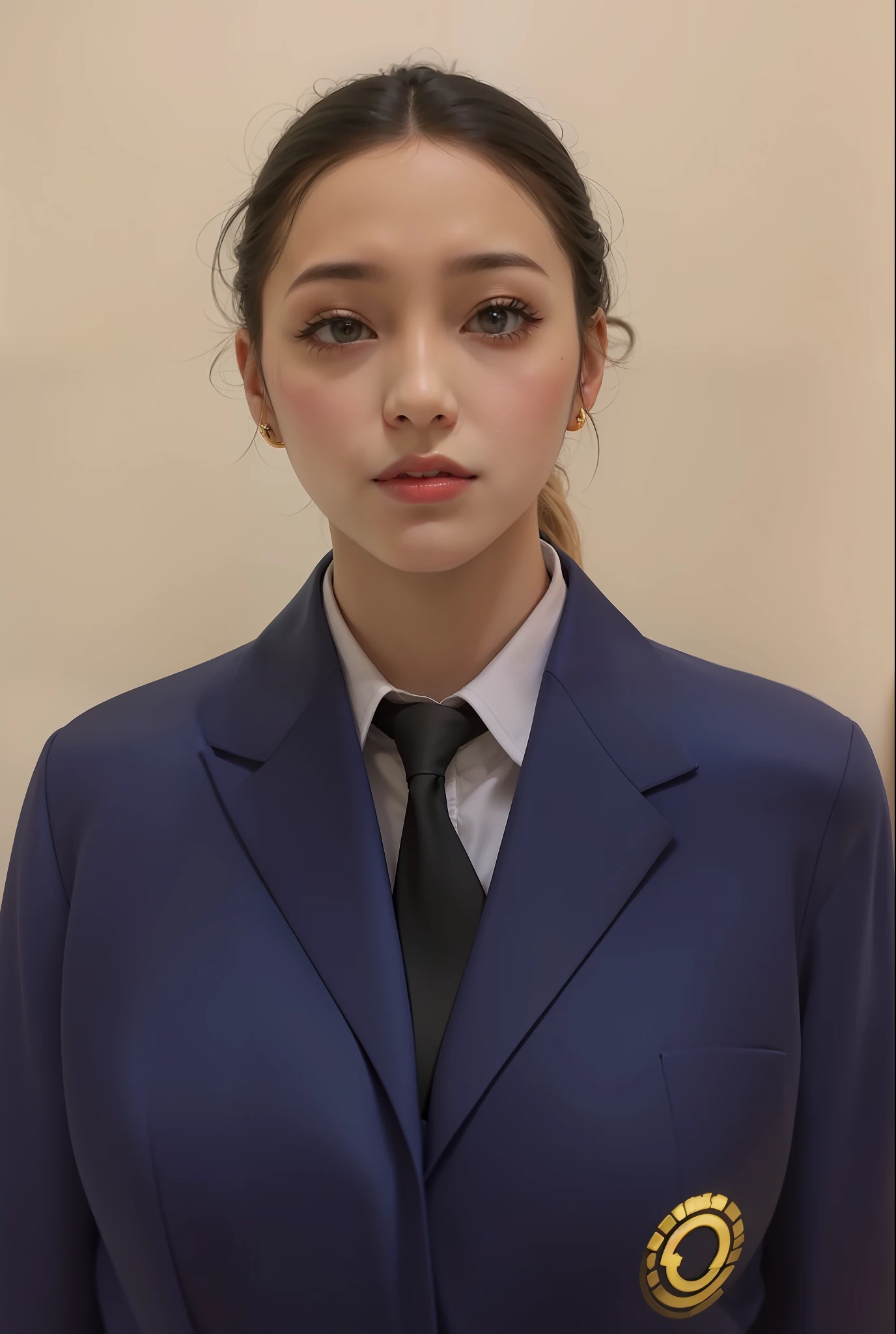 beautiful female k-pop idol, gigantic breasts, huge cleavage, her face is visible, close-up portrait, shot on sony a1, 85mm F/1. 4 ISO 100, medium format, 45 megapixel, studio lighting, softbox, high shutter speed flash photography, award-winning photograph with golden ratio composition, look at viewer